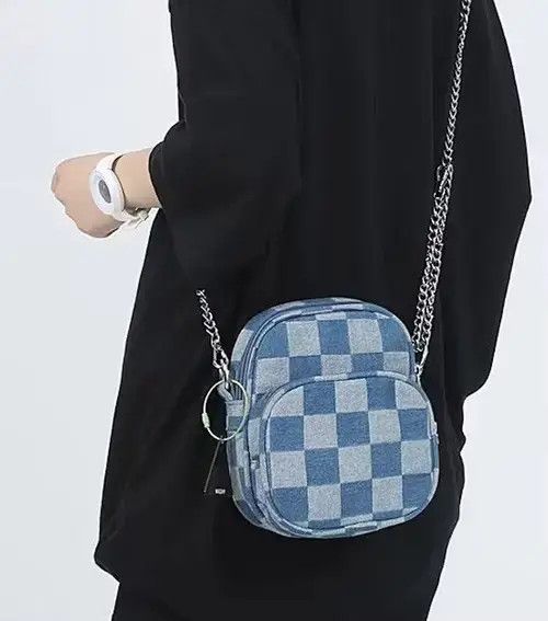 Japanese Brand Fashion y2k denim checkered chain crossbody shoulder bag Size ONE SIZE - 1 Thumbnail