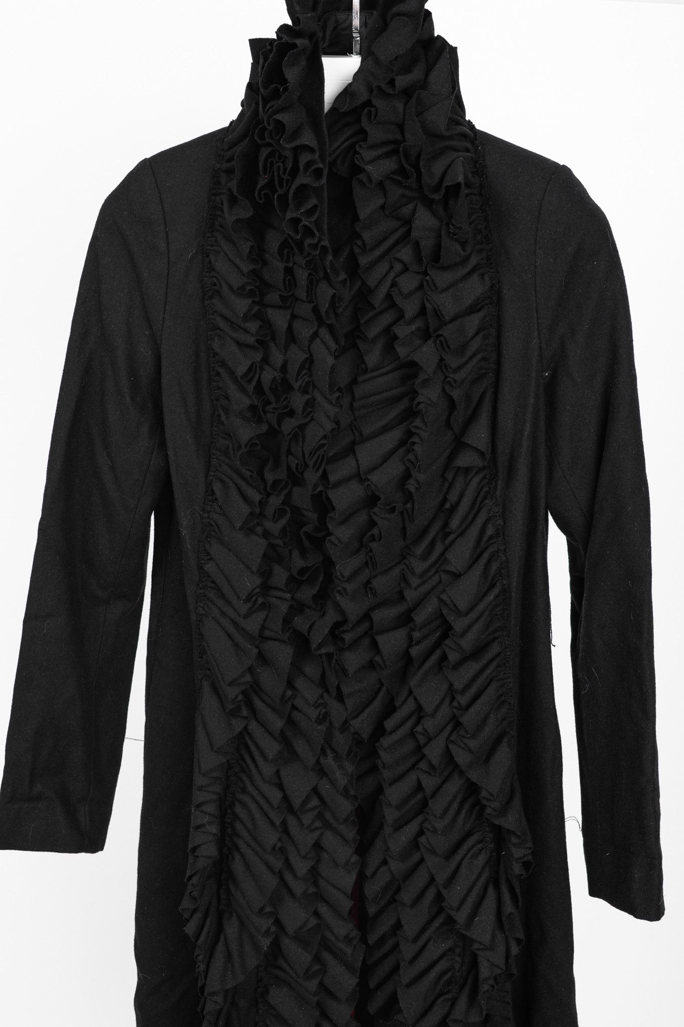 Other Sinclaire 10 Black Wool Ruffled-Front Coat Size S / US 4 / IT 40 - 3 Thumbnail