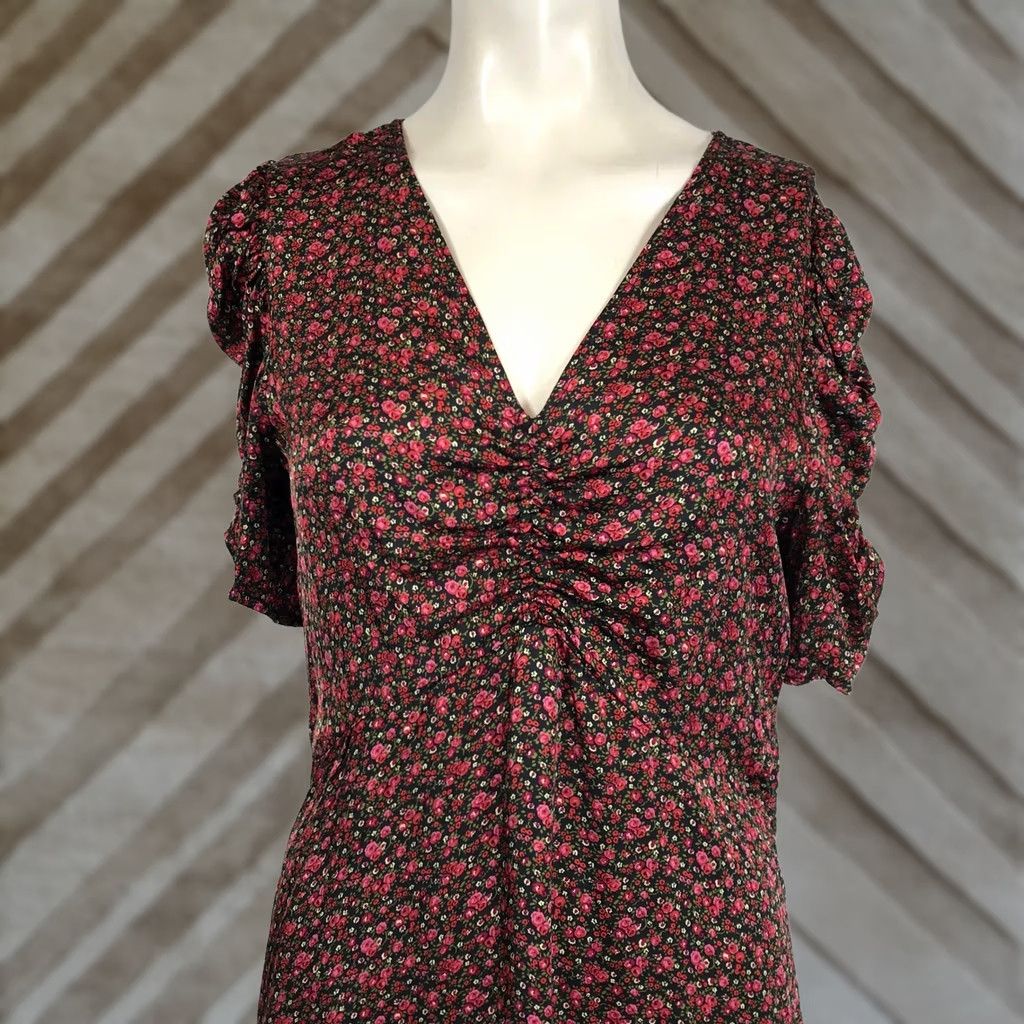 Gap GAP Women's Floral Print V-Neck Ruched Short Sleeve Dress SIZE SMALL TALL Dress Size 28" / US 6 / IT 42 - 1 Thumbnail