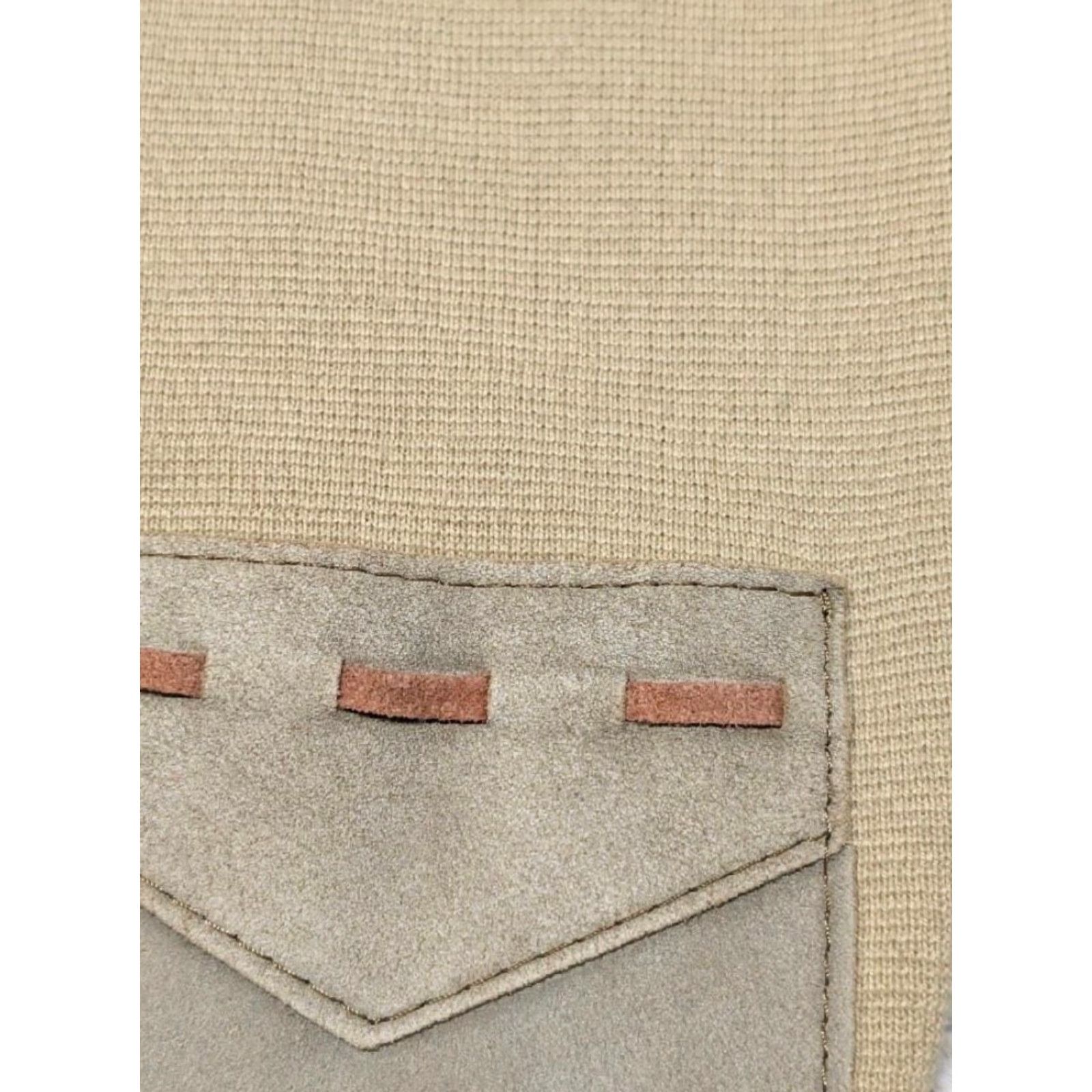 Vintage VINTAGE Richman Brothers Sweater ITALY Wool Tan M Leather Trim WIDE LAPEL Mens Pullover Long Sleeve Knit Neck Zip 1960s Size US M / EU 48-50 / 2 - 5 Thumbnail