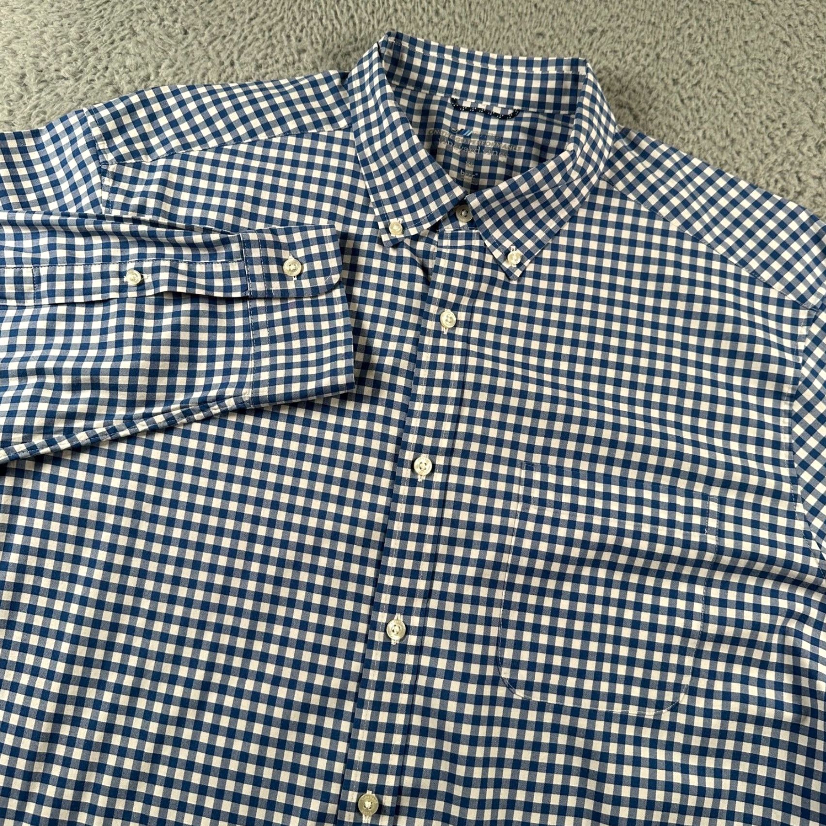 Vineyard Vines Vineyard Vines OTG Performance Shirt Mens XL Blue Gingham Button Down Wicking Size US XL / EU 56 / 4 - 2 Thumbnail