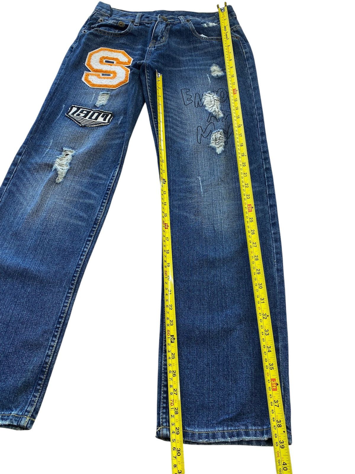 Blue Sky Inn Blue Sky Distressed Patch Work Style Straight Leg Jeans Size US 29 - 8 Thumbnail