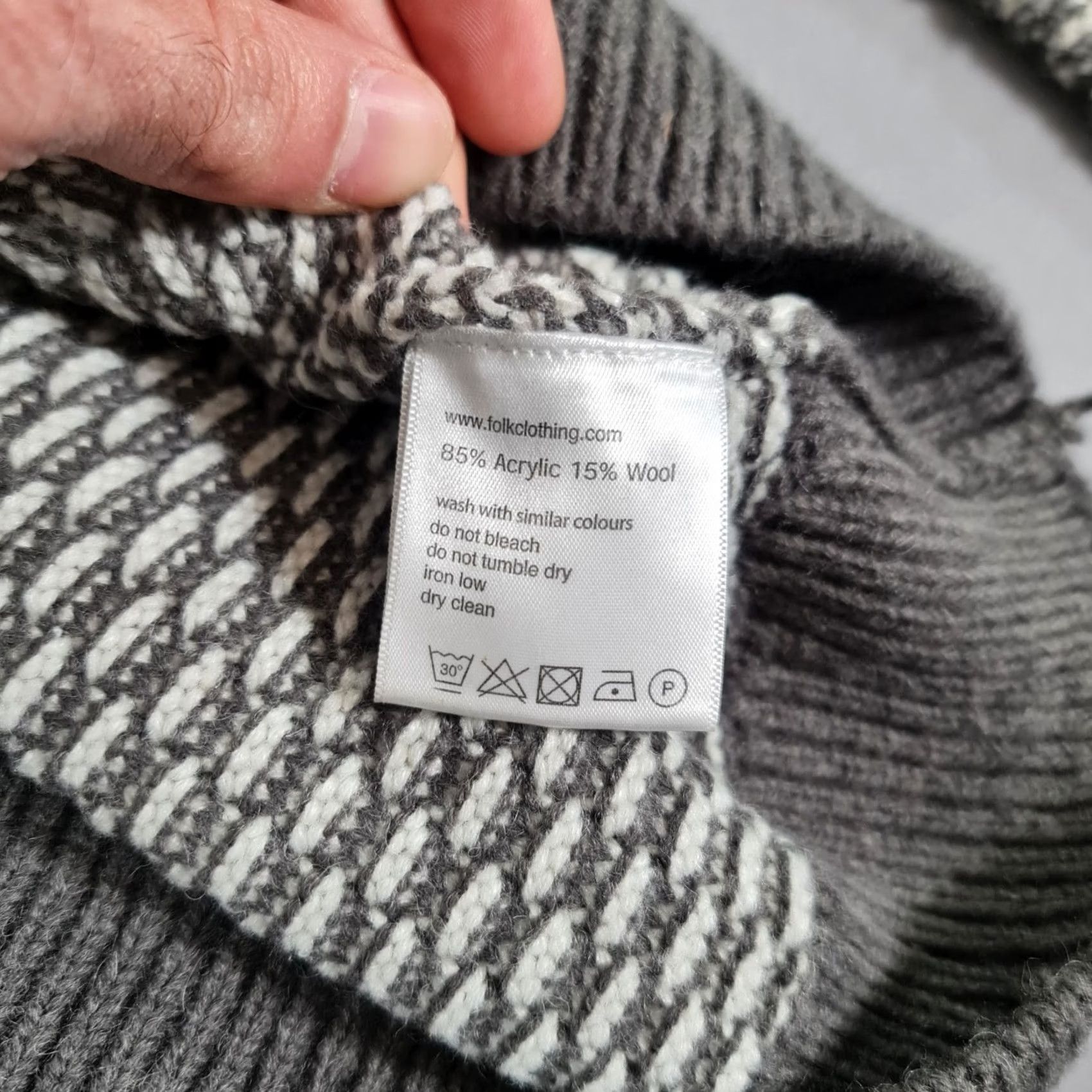 Folk Folk Mens Jumper Grey Medium 3 Textured Chunky Knit Wool Blend Crew Sweater Size US M / EU 48-50 / 2 - 7 Thumbnail