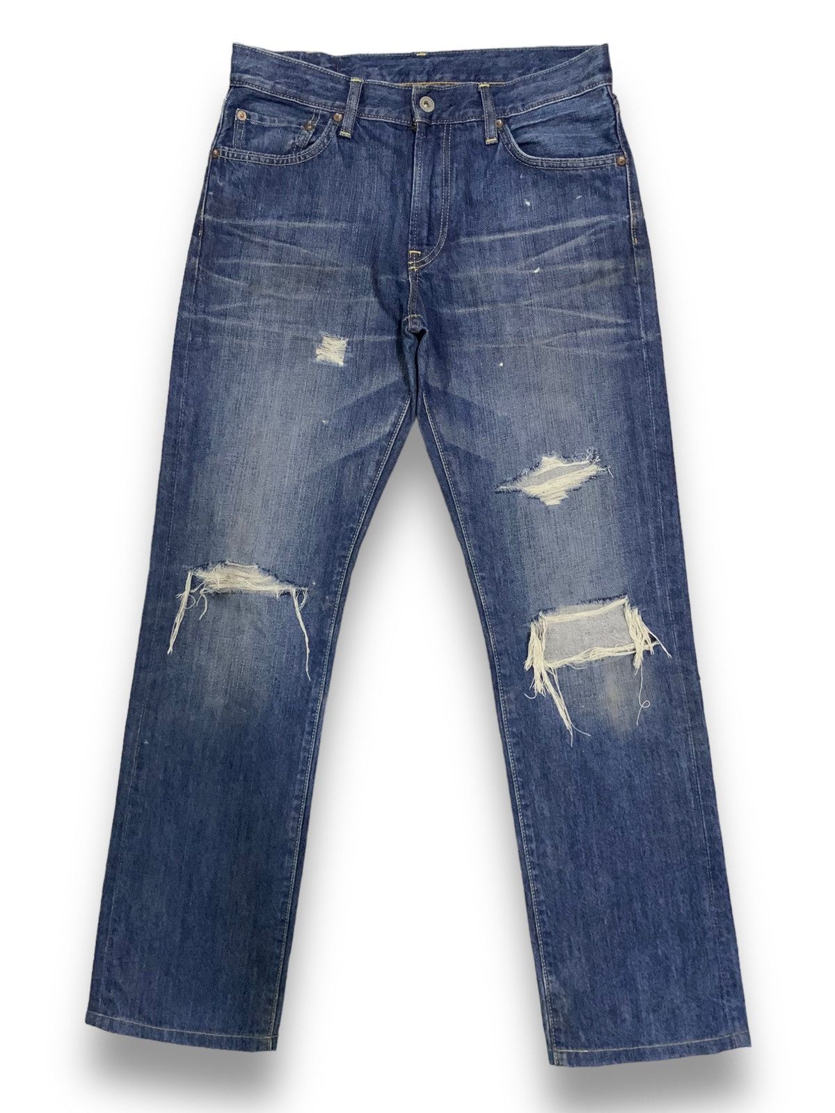 Jun Takahashi Vintage Uniqlo UJ S002 Blue Washed Distressed Grunge Jeans Size US 30 / EU 46 - 1 Thumbnail