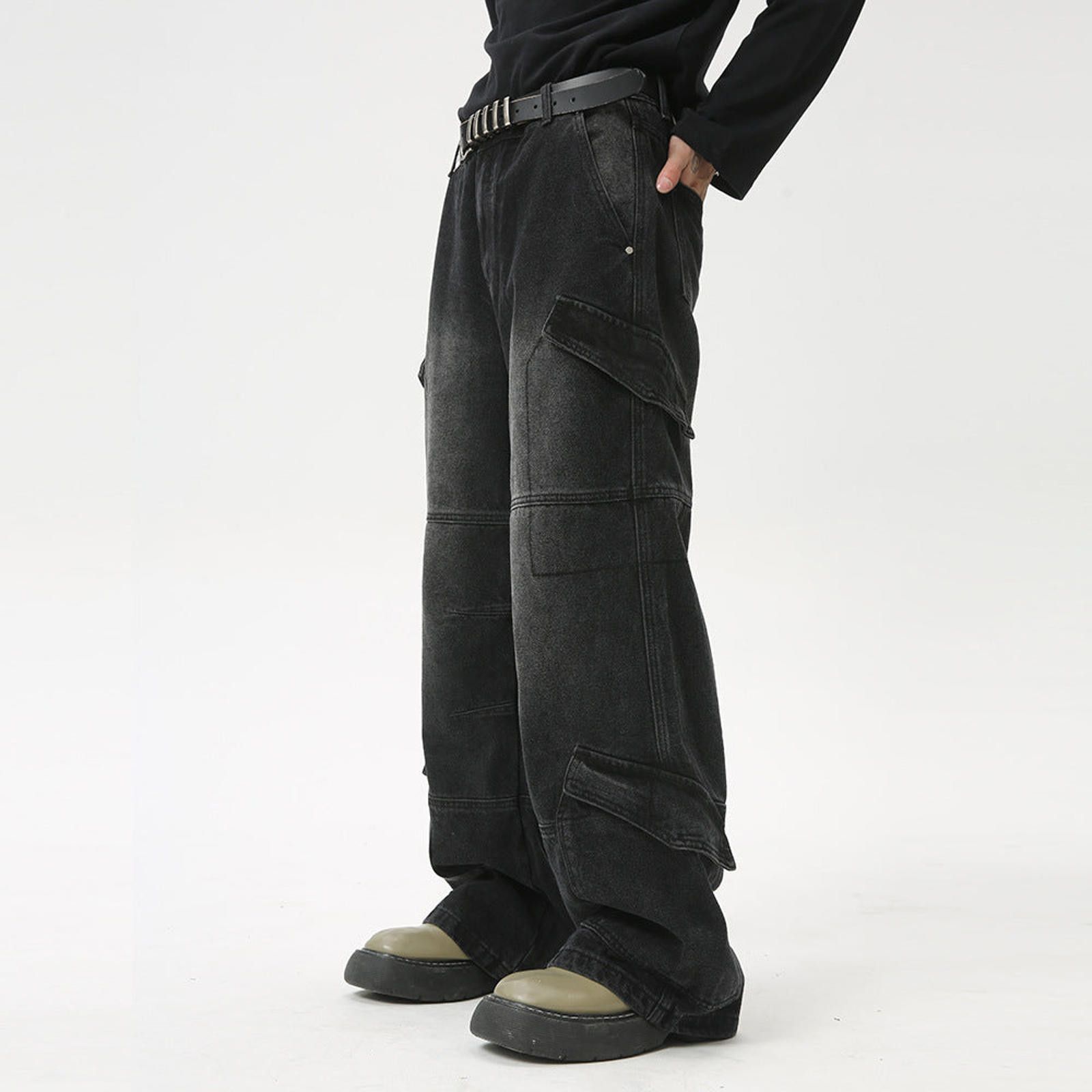 Japanese Brand Light Blue Cargo Denim Jeans, Loose Fit Wide Leg Jeans Size US 30 / EU 46 - 5 Thumbnail