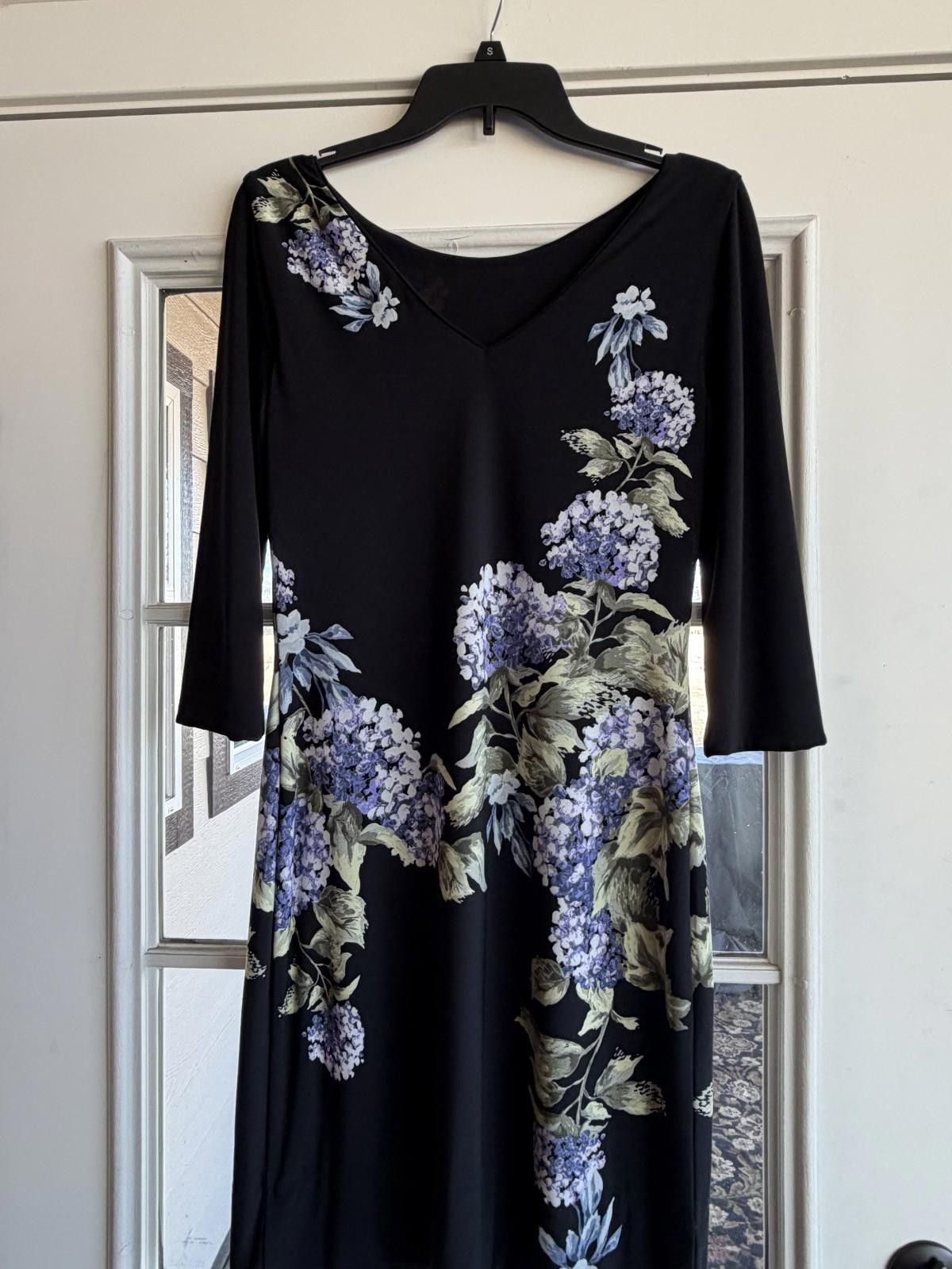 Other WHBM Small 3/4 Long Sleeve Floral Stretch Black Periwinkle Size S / US 4 / IT 40 - 2 Thumbnail