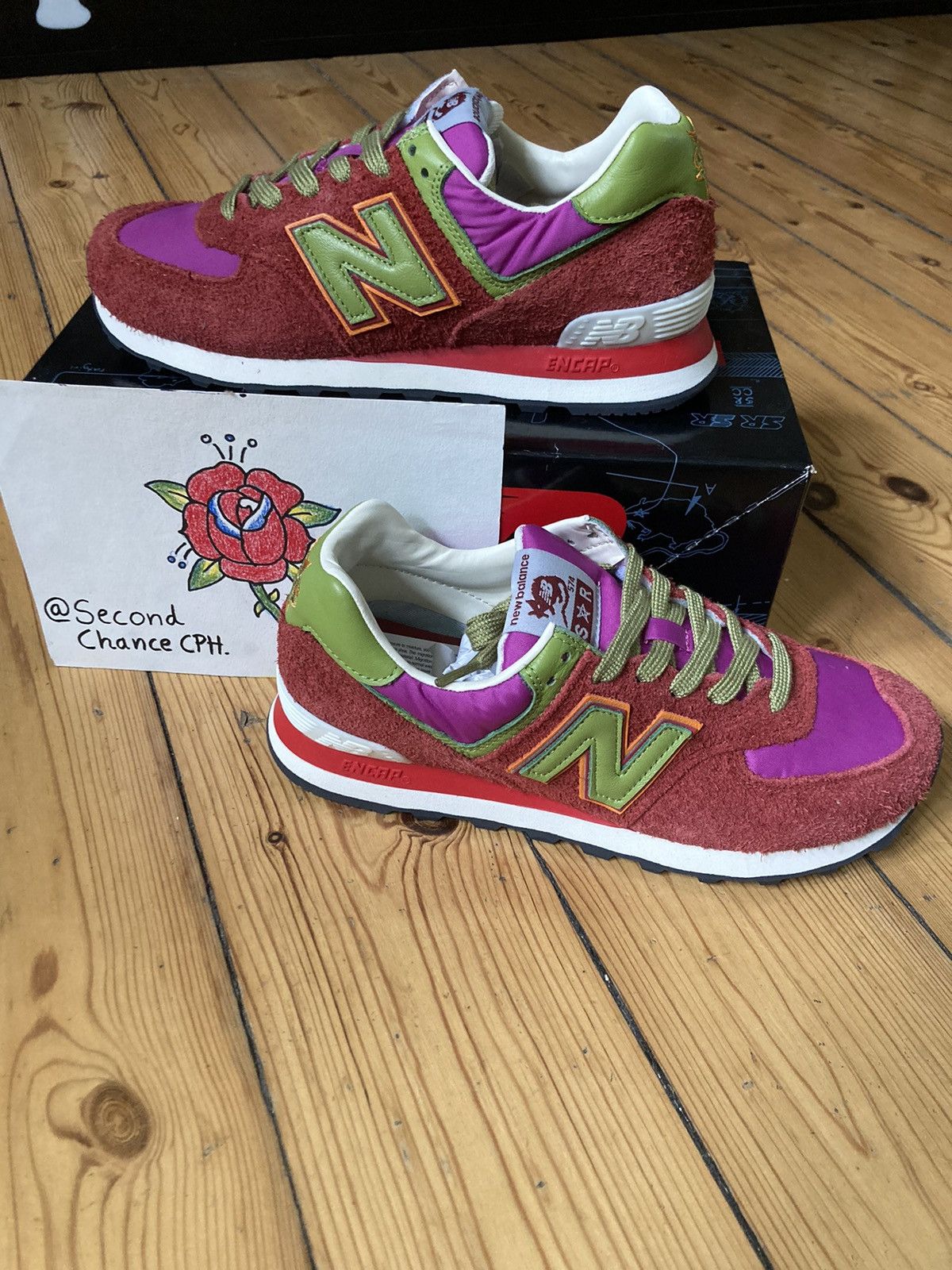 image of New Balance x Stray Rats 574 Shoes in Red, Men's (Size 8)