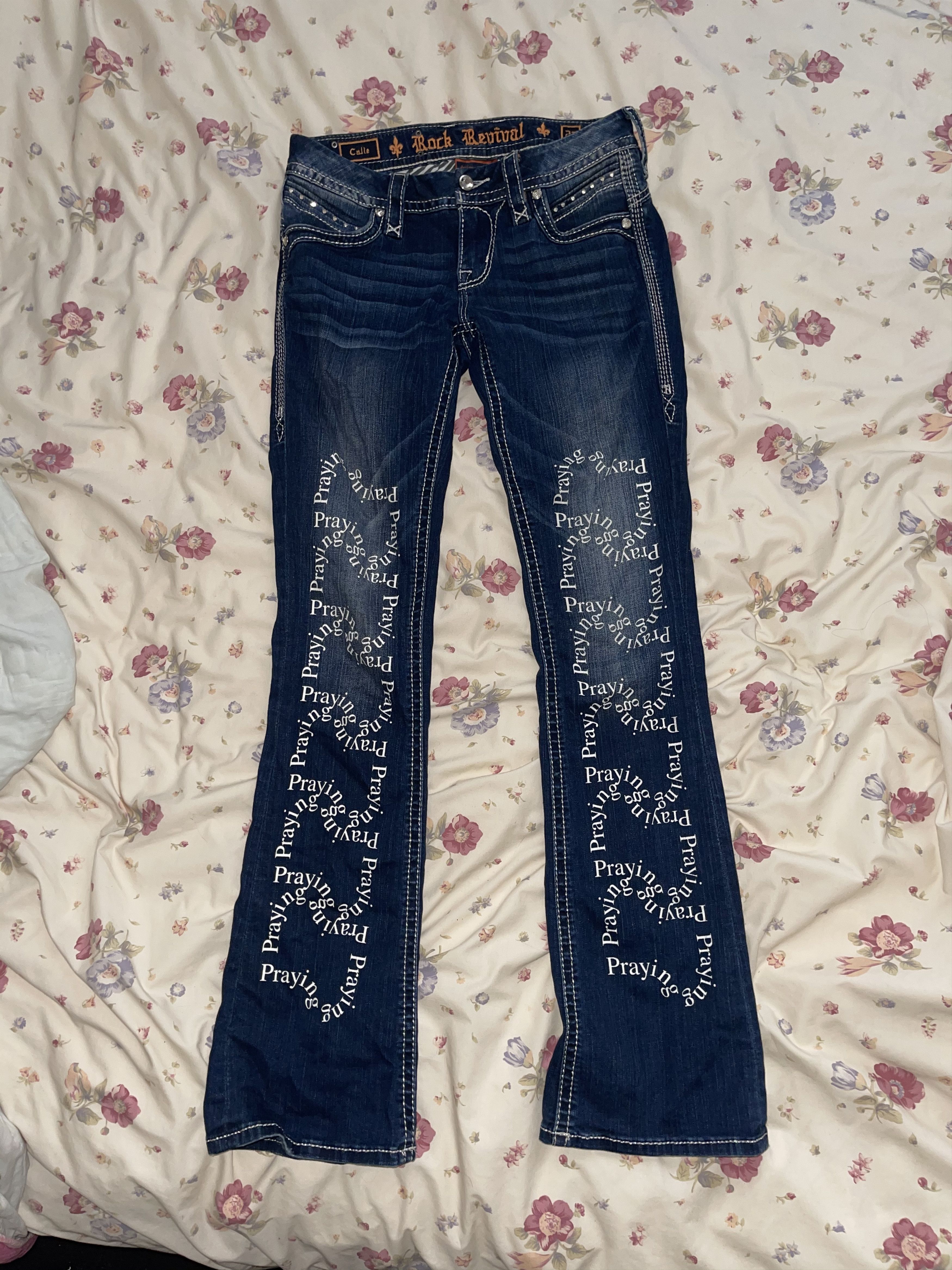 image of Praying x Rock Revival Calle Jeans in Dark Blue Denim, Women's (Size 27)