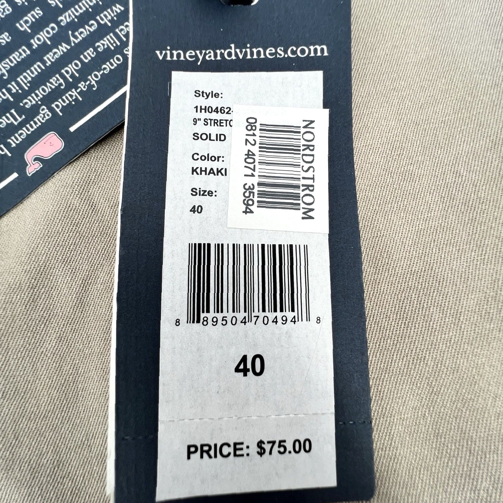 Vineyard Vines Vineyard Vines Breaker Shorts Mens 40 Chino Zip Belted Pockets 9in Inseam Beige Canvas/Solid - Outdoor, Casual, Regular Fit, 40x9 Size US 40 / EU 56 - 5 Thumbnail