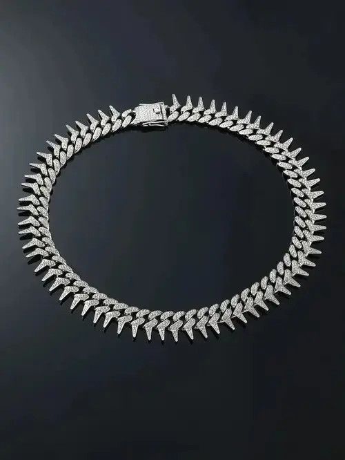 Other Retro Punk Rhinestone Silver Necklace Chain Square Size ONE SIZE - 1 Thumbnail