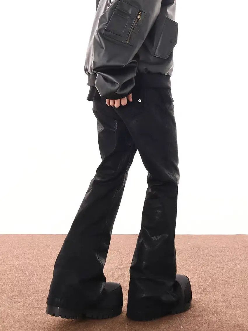 Designer × Japanese Brand Coated Brushed Waxed Wide Leg Denim Trousers Black Size US 33 - 3 Thumbnail