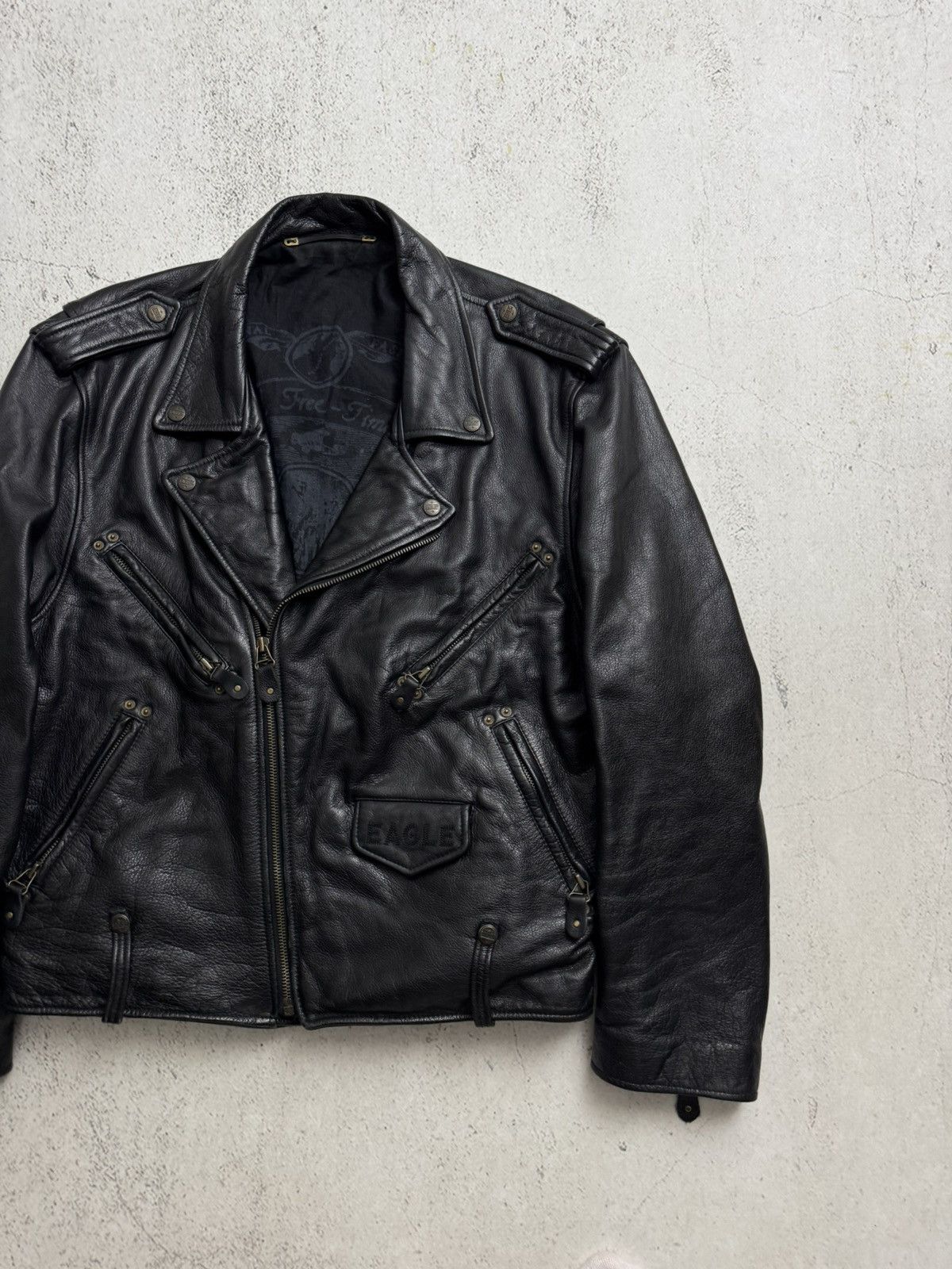 Genuine Leather Eagle Force Motorcycles Vintage Black Leather Jacket Size US L / EU 52-54 / 3 - 6 Thumbnail