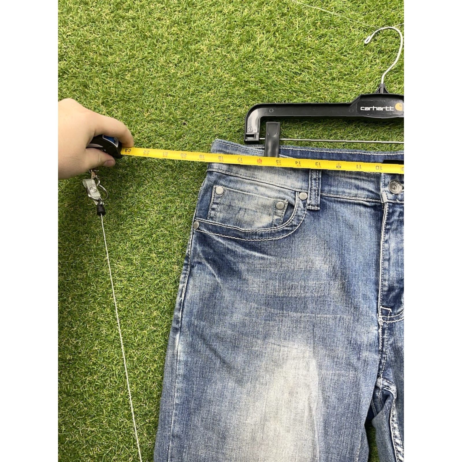 Vintage Helix Jeans Mens 36x30 Slim Straight Baggy Skater Y2K Buckle Cross Grunge Punk Denim Blue 5-Pocket Style Relaxed Mens Jeans Size US 36 / EU 52 - 3 Thumbnail