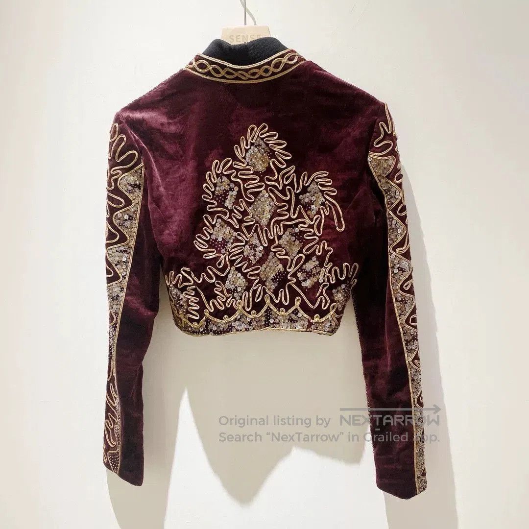 Saint Laurent Paris Saint Laurent Burgundy Embroidered Velvet Jacket. Size S / US 4 / IT 40 - 2 Thumbnail