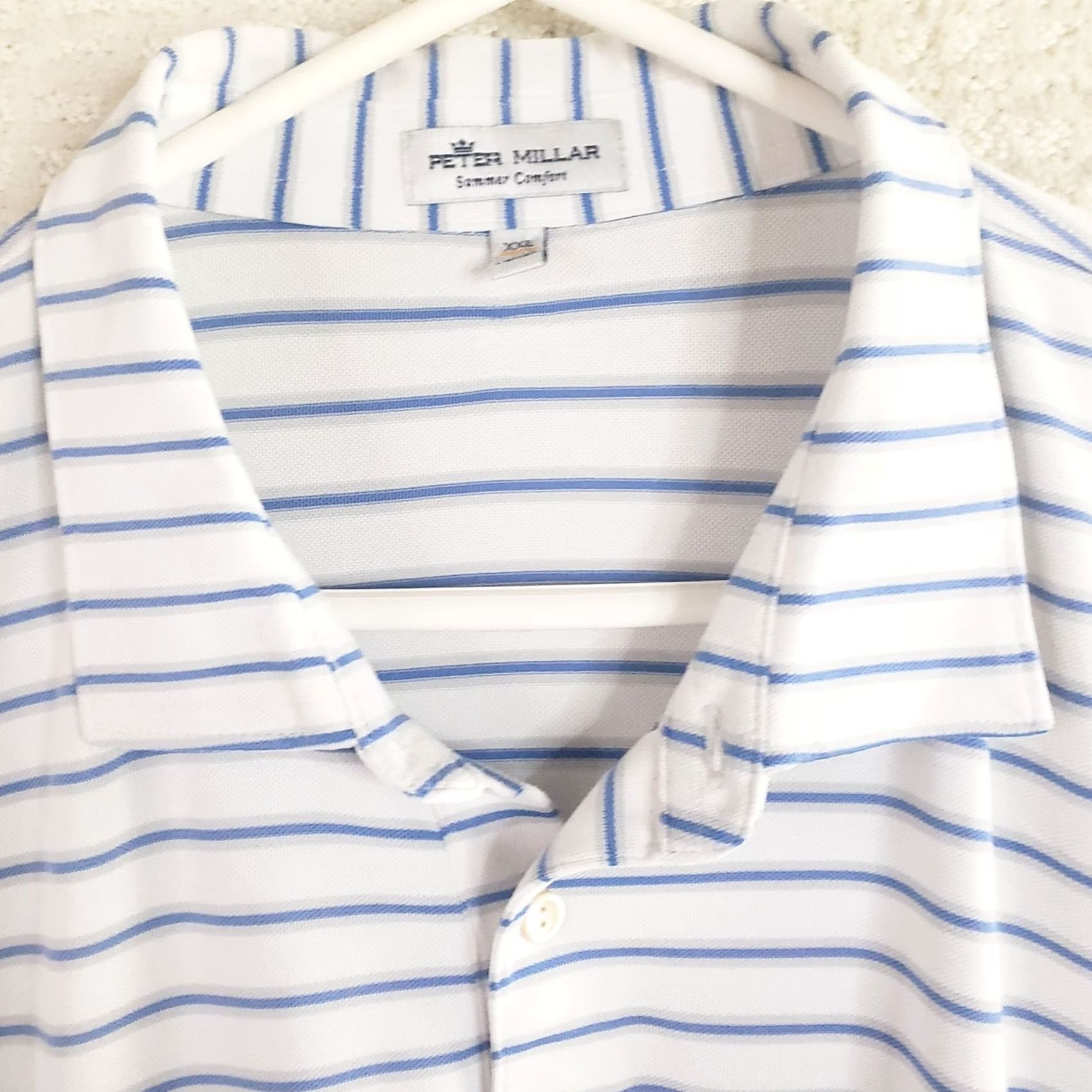 Peter Millar Peter Millar Polo Shirt Mens 2XL Summer Comfort Polo White Blue Gray Striped Logo Free Short Sleeve Collared Pullover Breathable Stretch Regular Fit Size US XXL / EU 58 / 5 - 4 Thumbnail