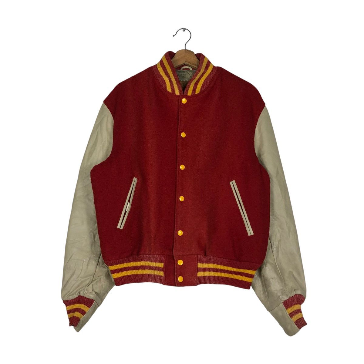 Golden Bear 🔥VTG VARSITY JUMPER BOMBER JACKET LEATHER GOLDEN BEAR USA Size US L / EU 52-54 / 3 - 3 Thumbnail