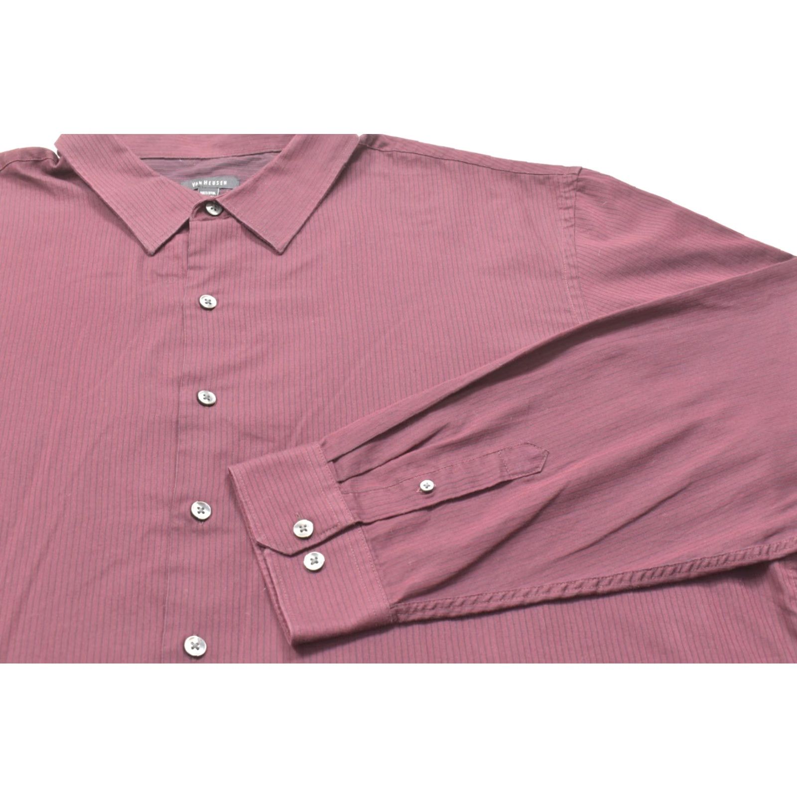 Van Heusen Van Heusen Dress Shirt 3XLT Big & Tall Burgundy Pin Striped Long Sleeve Button-Up Collar Men's Shirts Regular Fit Women? Size 48R - 6 Thumbnail