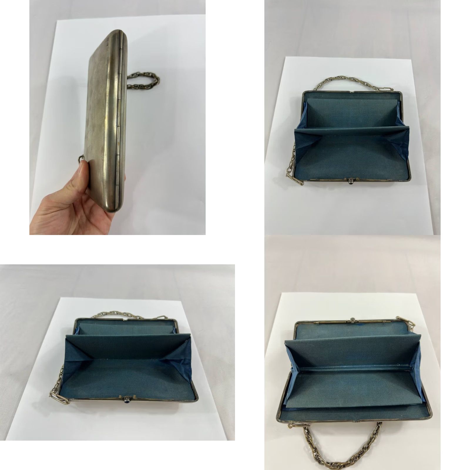 Vintage VINTAGE Antique 800 Silver Art Deco Evening Clutch Purse Etched Floral Design Chain Monogram 375g Silver Purse Womens Size ONE SIZE - 8 Thumbnail