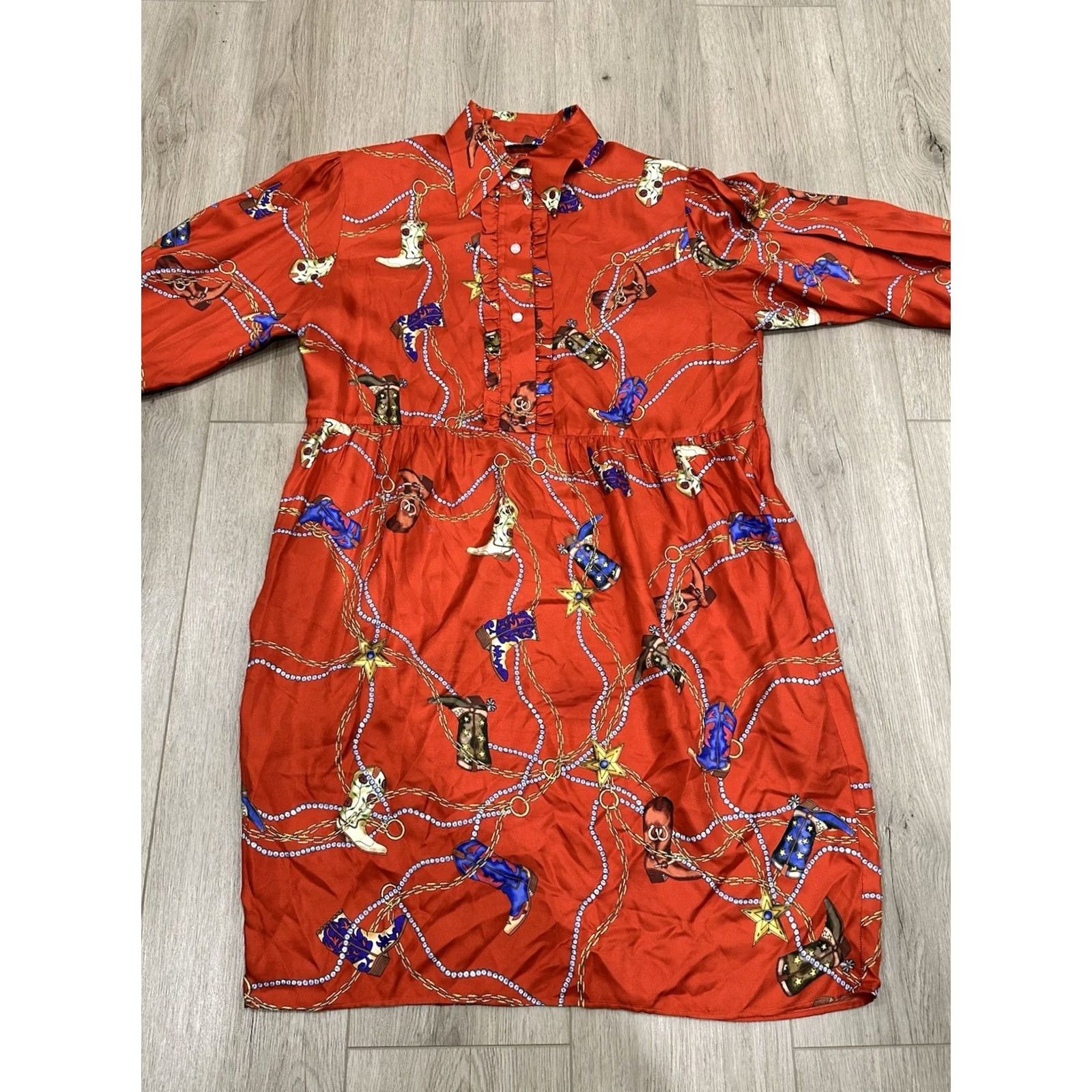 Sandro Sandro Western Silk Cowboy Boot Long Sleeve Shirt Dress Red 40 Women's Vintage Flaw Padded Shoulders Fashion Casual - Mens, Womens Size S / US 4 / IT 40 - 4 Thumbnail