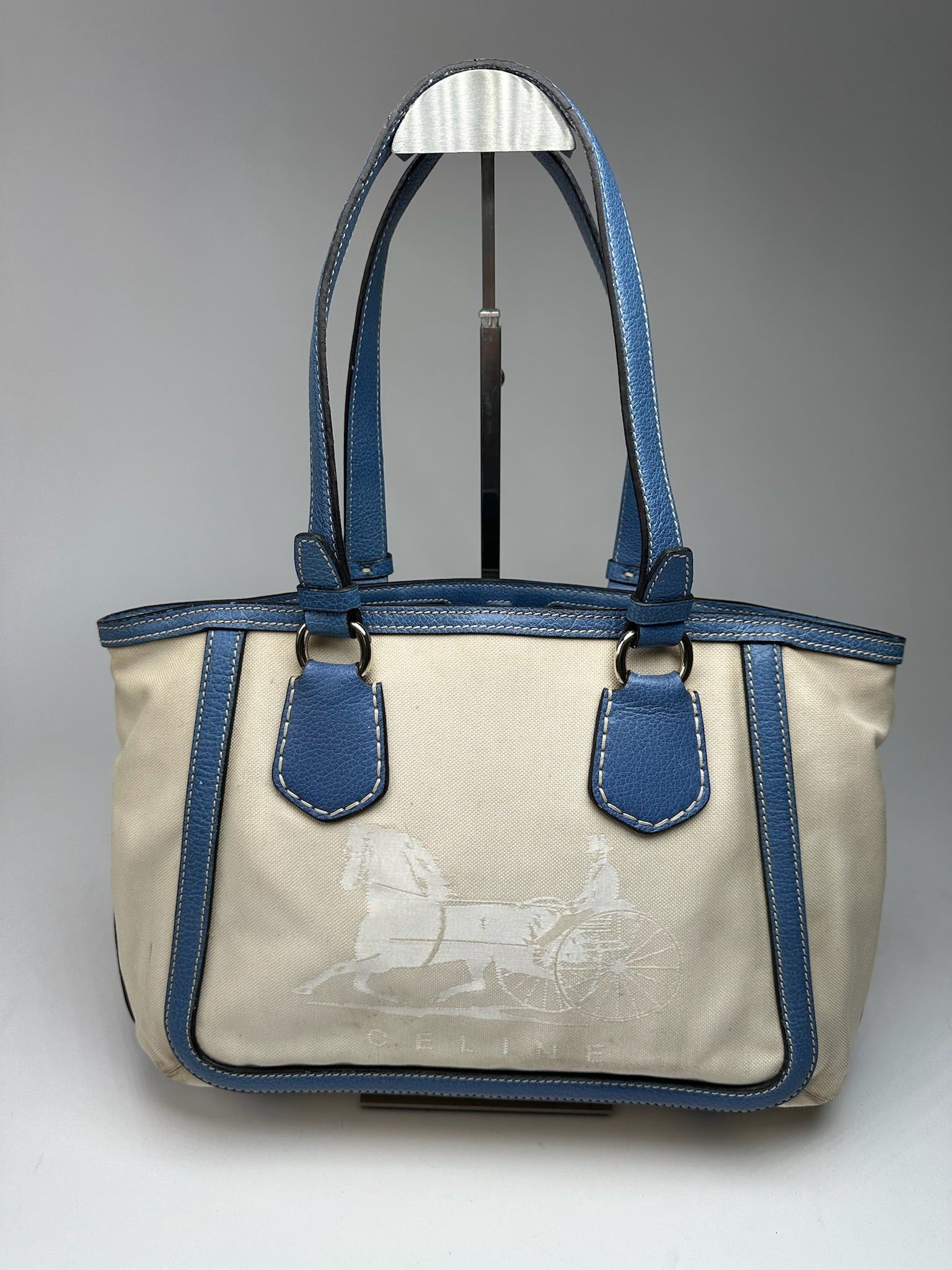 Celine Vintage Céline Paris Canvas Leather Bag Blue Beige Size ONE SIZE - 1 Thumbnail