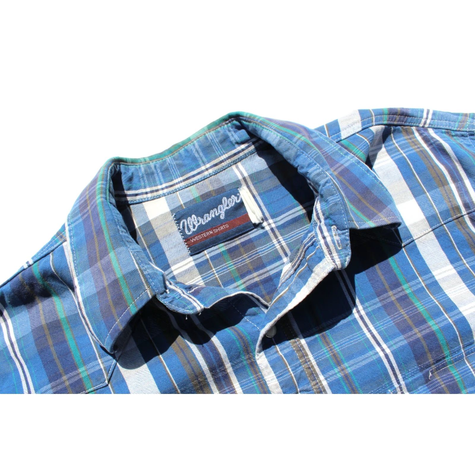 Wrangler VINTAGE Wrangler Shirt Men Flannel Long Sleeve Pearl Snap Western Plaid Blue White M Button-Up Snap_HEADER Size US M / EU 48-50 / 2 - 3 Thumbnail