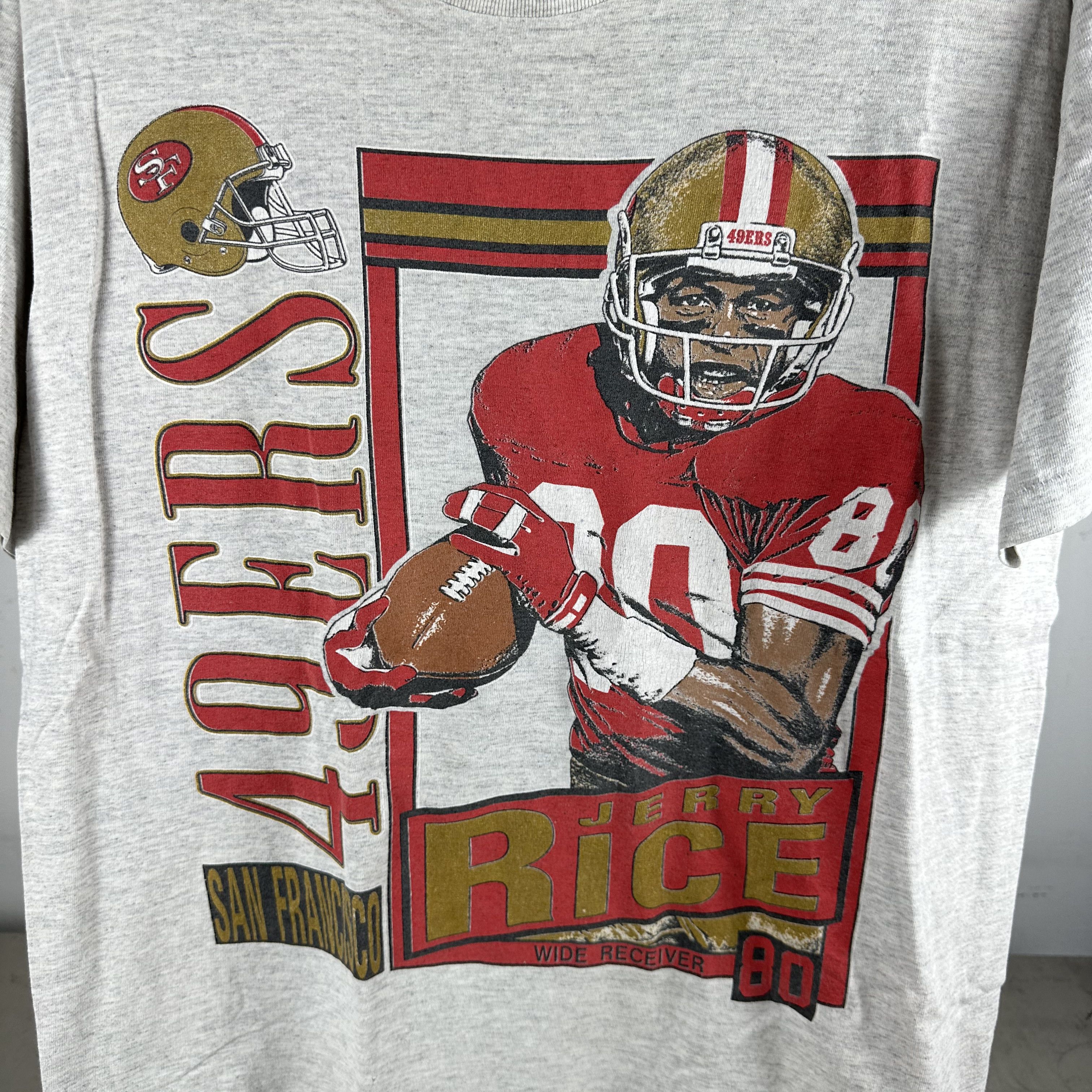Vintage 90s Jerry Rice San Francisco 49ers NFL Nutmeg Card T-shirt Size US L / EU 52-54 / 3 - 2 Thumbnail