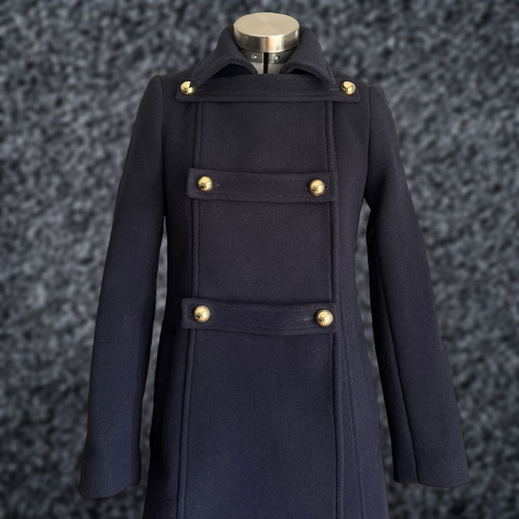 Sandro Sandro Napoleon Military Wool Blend Trench Coat Navy Blue Size 34 Women Coat Pea Navy Wool Blend Buttons Long Seasonal Casual Ribnt Size XXS / US 00 / IT 34 - 1 Thumbnail