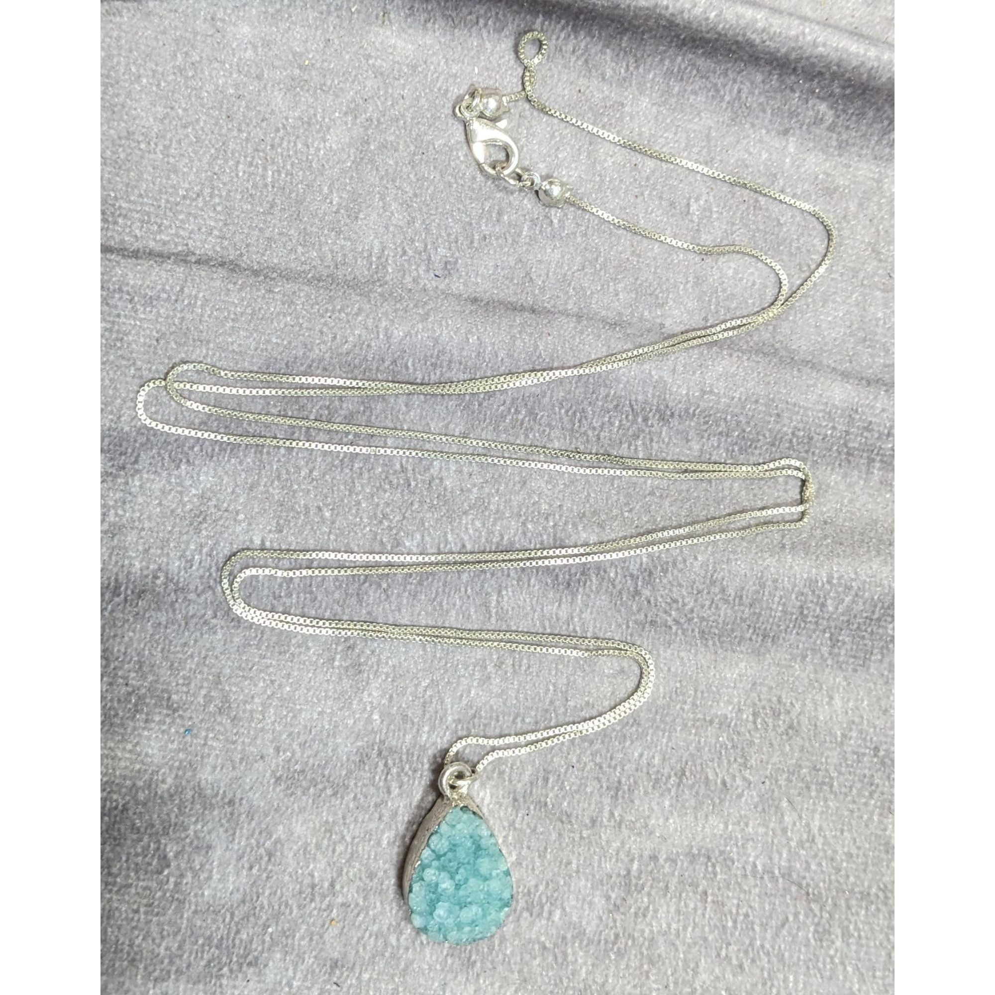 Other Mermaidcore Aqua Blue Druzy Teardrop Pendant On Silver Tone Size ONE SIZE - 8 Thumbnail