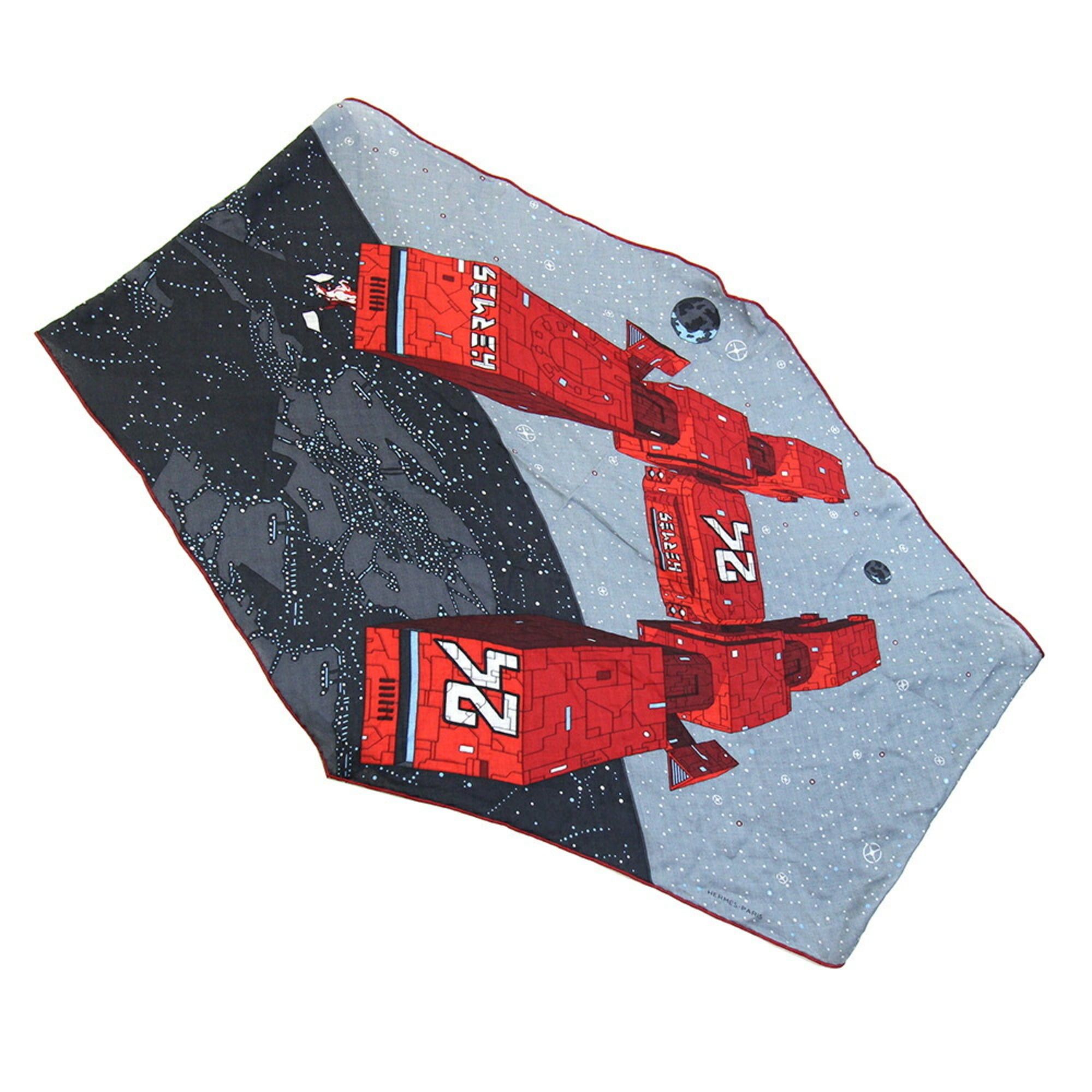 Hermes Hermes scarf/muffler, designed by Daisuke Nomura, Odyssey, gray/red, 70% cashmere, 30% silk, Losange diamond-shaped scarf, women's. Size ONE SIZE - 1 Thumbnail