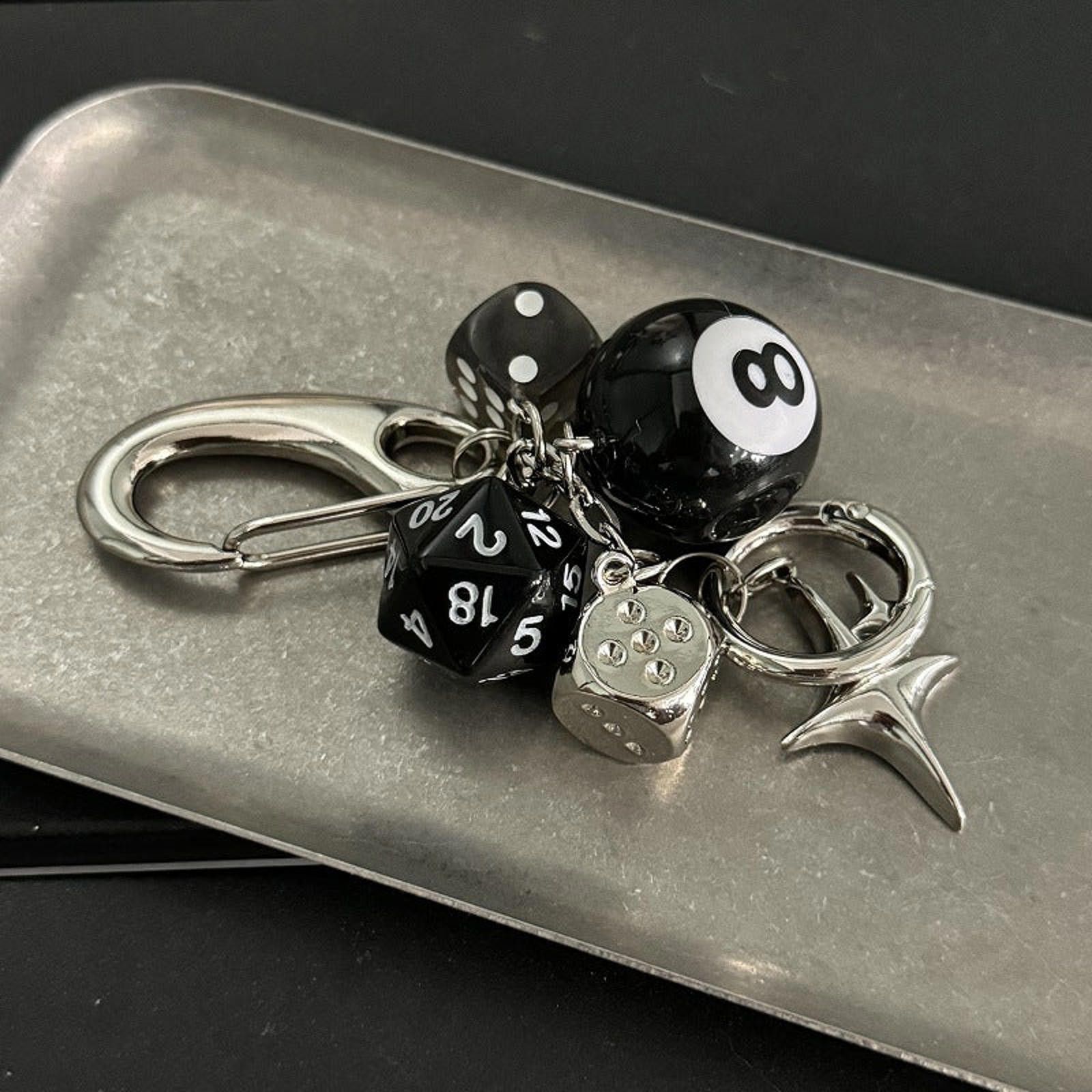 Jewelry "Black 8" Dice & Star Charm Keychain Size ONE SIZE - 3 Thumbnail