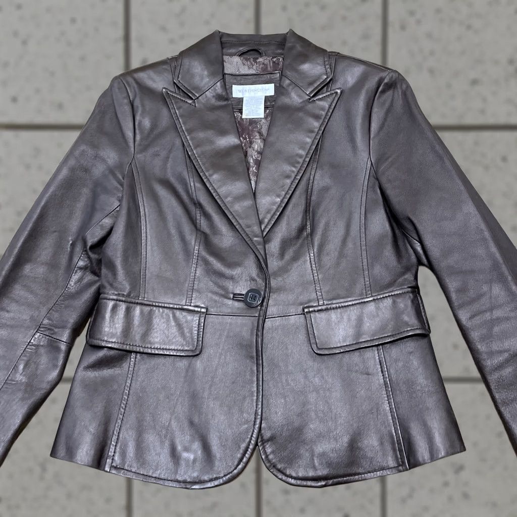 Worthington VINTAGE Worthington Leather Jacket Womens XS Brown Y2K 90s Long Sleeve Leather Blazer Shirt Jacket Size L / US 10 / IT 46 - 1 Thumbnail