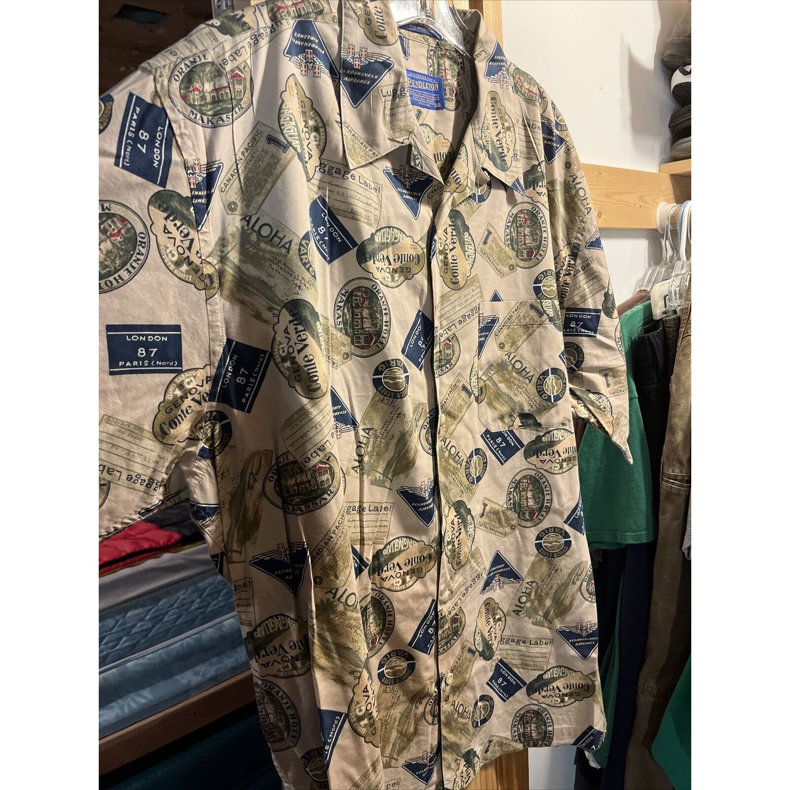 Pendleton Pendleton Men’s XL Beige Luggage Print Cotton Hawaiian Shirt Size US XL / EU 56 / 4 - 4 Thumbnail
