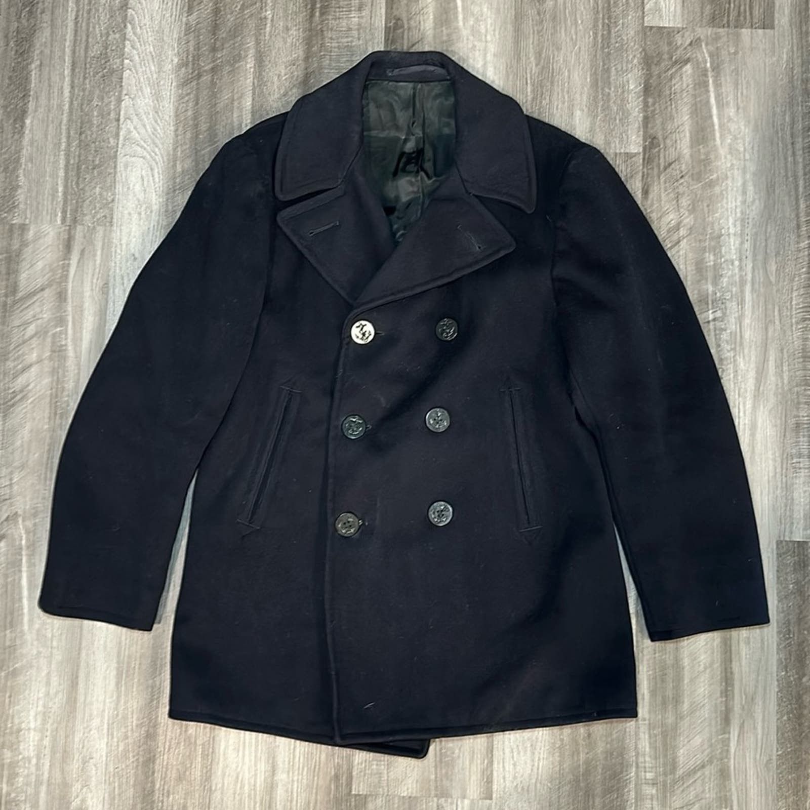 image of 1 Clothing Supply Office Vintage Wool Navy Pea Coat - 40 in Blue, Men's (Size Medium)