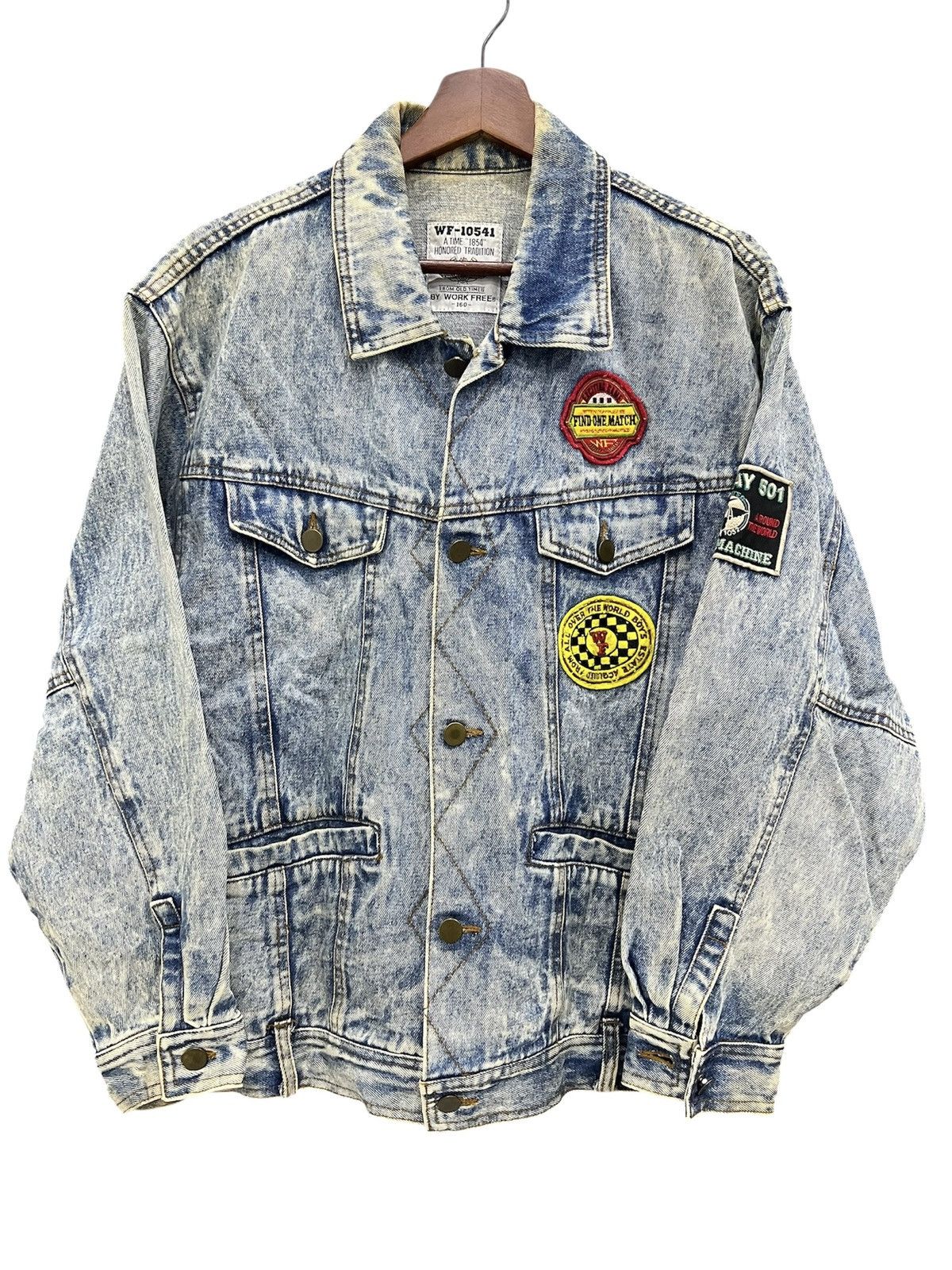 Japanese Brand Vintage 80's Wrangler Acid Wash Hotcrew Patches Denim Jacket Size US M / EU 48-50 / 2 - 2 Thumbnail