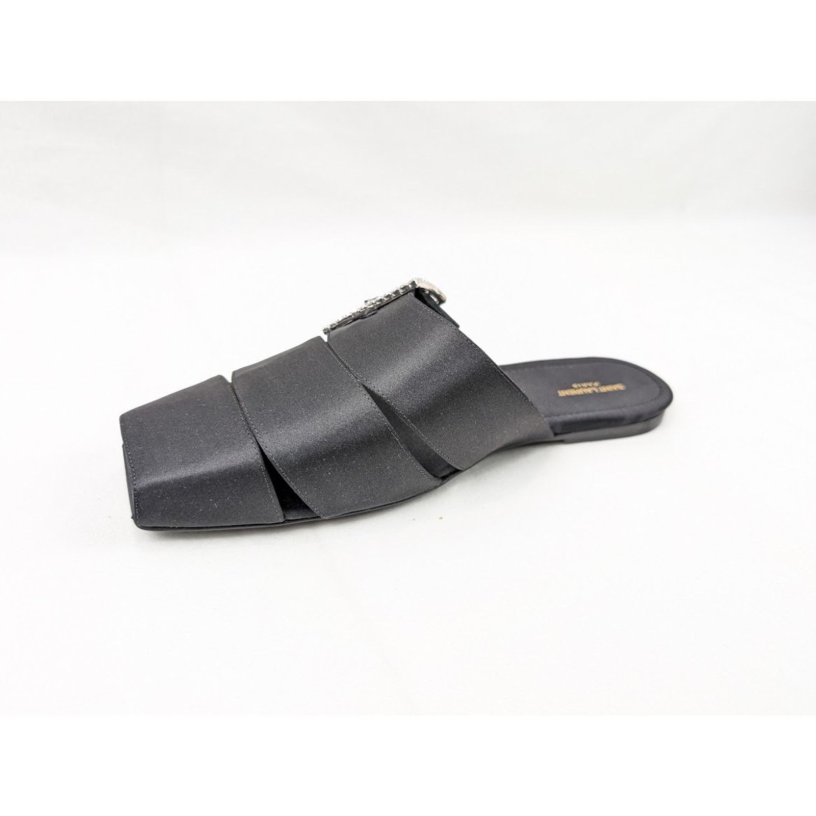 Saint Laurent Paris o1rshd1 Jacques Slide Strass Crepe Satin Sandal in Nero Size US 10.5 / EU 43-44 - 8 Thumbnail