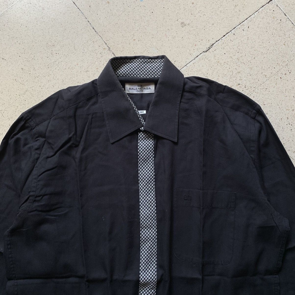 Balenciaga Vtg 90s Balenciaga Check Petterned Inner Collar Placket Size US M / EU 48-50 / 2 - 2 Thumbnail