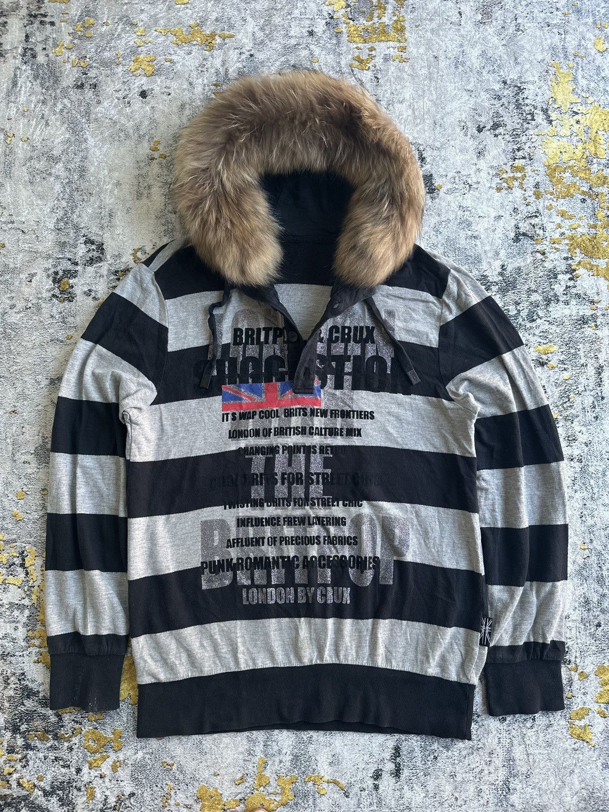 20471120 PUNK ROMANTIC BRITISH FUR STRIPED HOODIE POEM LGB STYLE Size US M / EU 48-50 / 2 - 7 Thumbnail