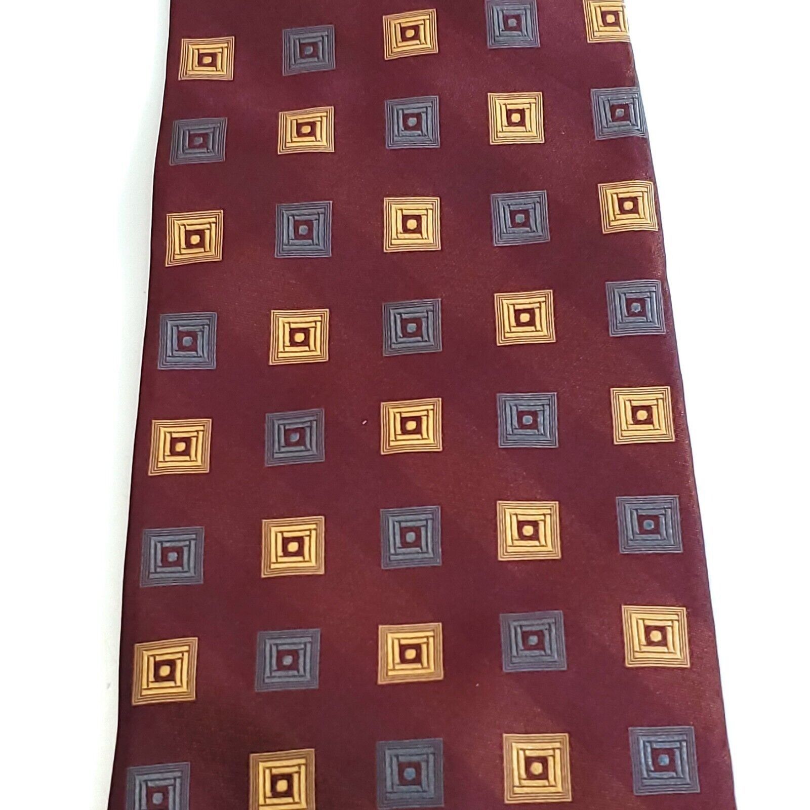 Calvin Klein Calvin Klein Maroon Woven Orange Geometric Silk Tie Size ONE SIZE - 2 Thumbnail