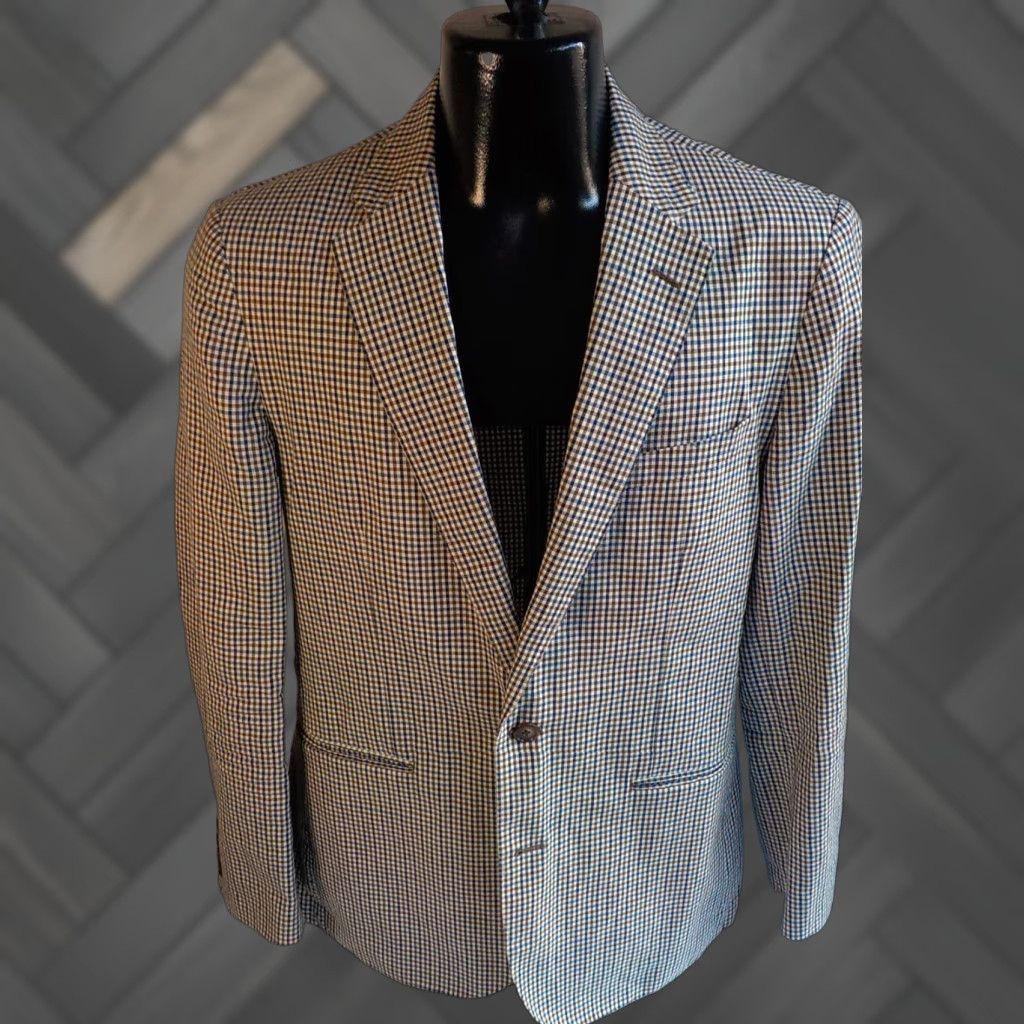 J.Crew VINTAGE J.CREW Blazer Blue Brown Ivory 40Cotton/Linen Slim 38R Men Shirt Jacket Blazer Mens Slim Check 2 Button Ludlow 80% Cotton 20% Linen Size 38R - 1 Thumbnail