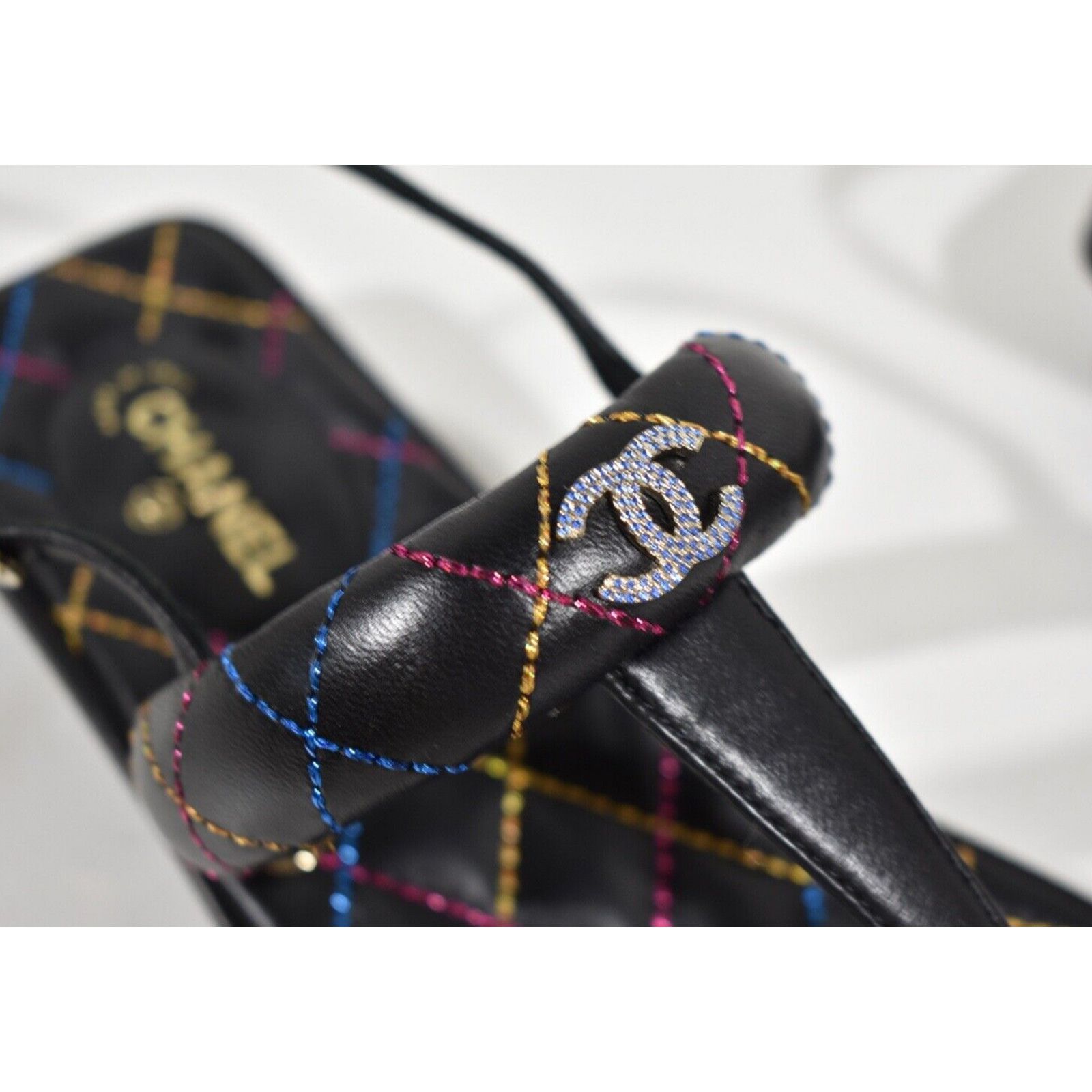 Chanel Chanel 21K Black Multicolor Leather CC Logo Mule Slide Flat Size US 7.5 / IT 37.5 - 4 Thumbnail