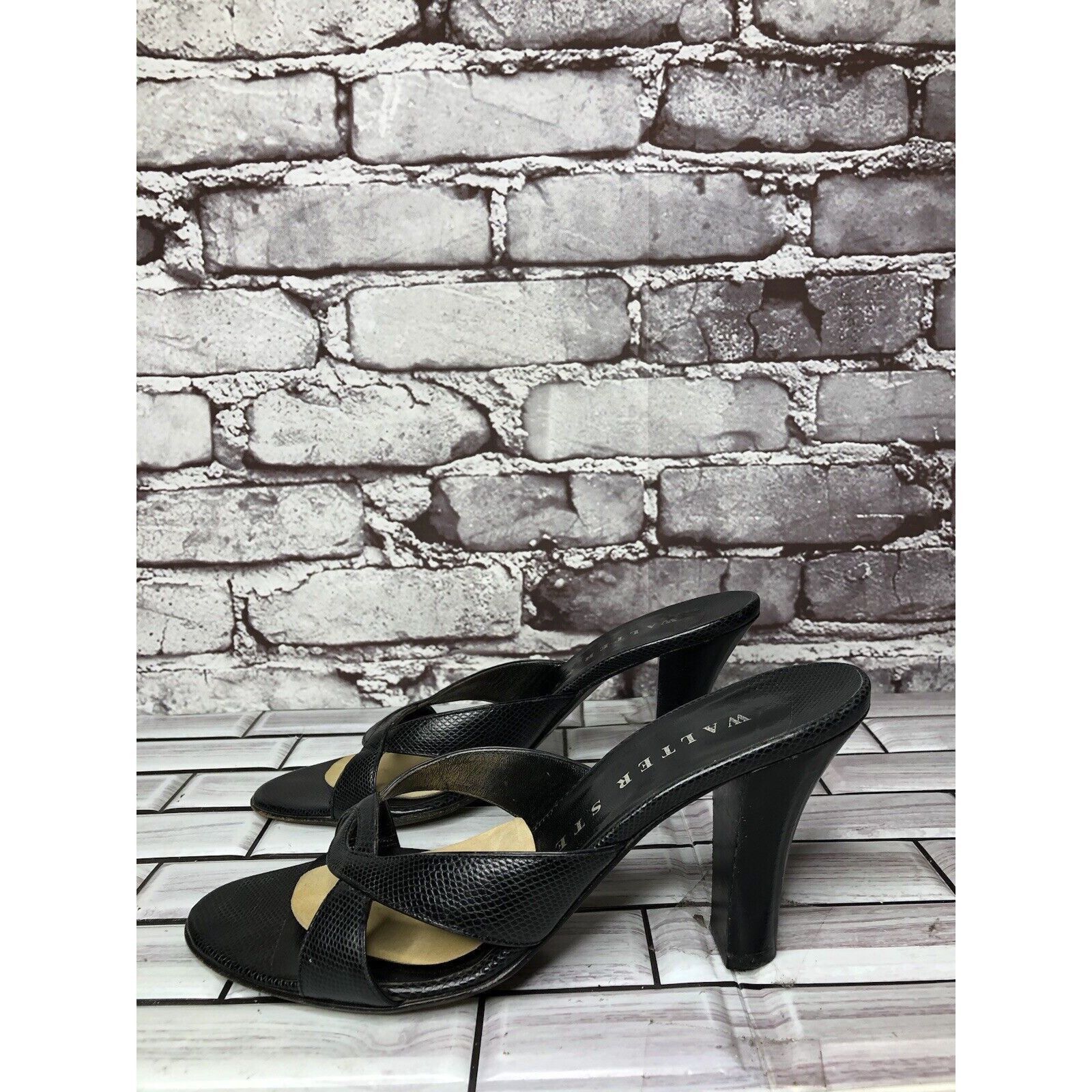 Walter Steiger Walter Steiger Black Leather Python Print Heel Sandals Women Size US 8.5 / IT 38.5 - 14 Thumbnail