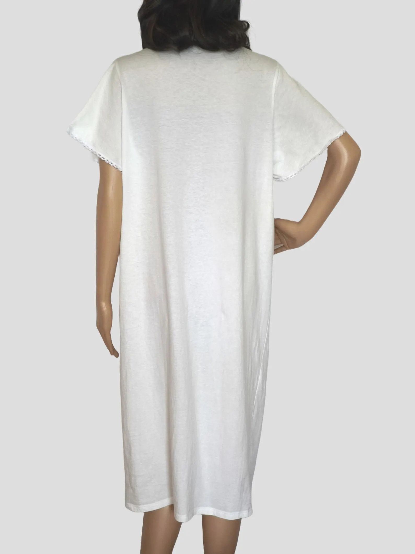 C&A White Cotton Embroidered Short Sleeve Button Up Nightgown Size L / US 10 / IT 46 - 9 Thumbnail