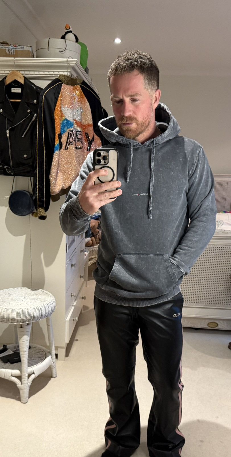 Saint Laurent Paris $890 Saint Laurent acid wash grey Rive Gauche logo hoodie M Size US M / EU 48-50 / 2 - 1 Thumbnail