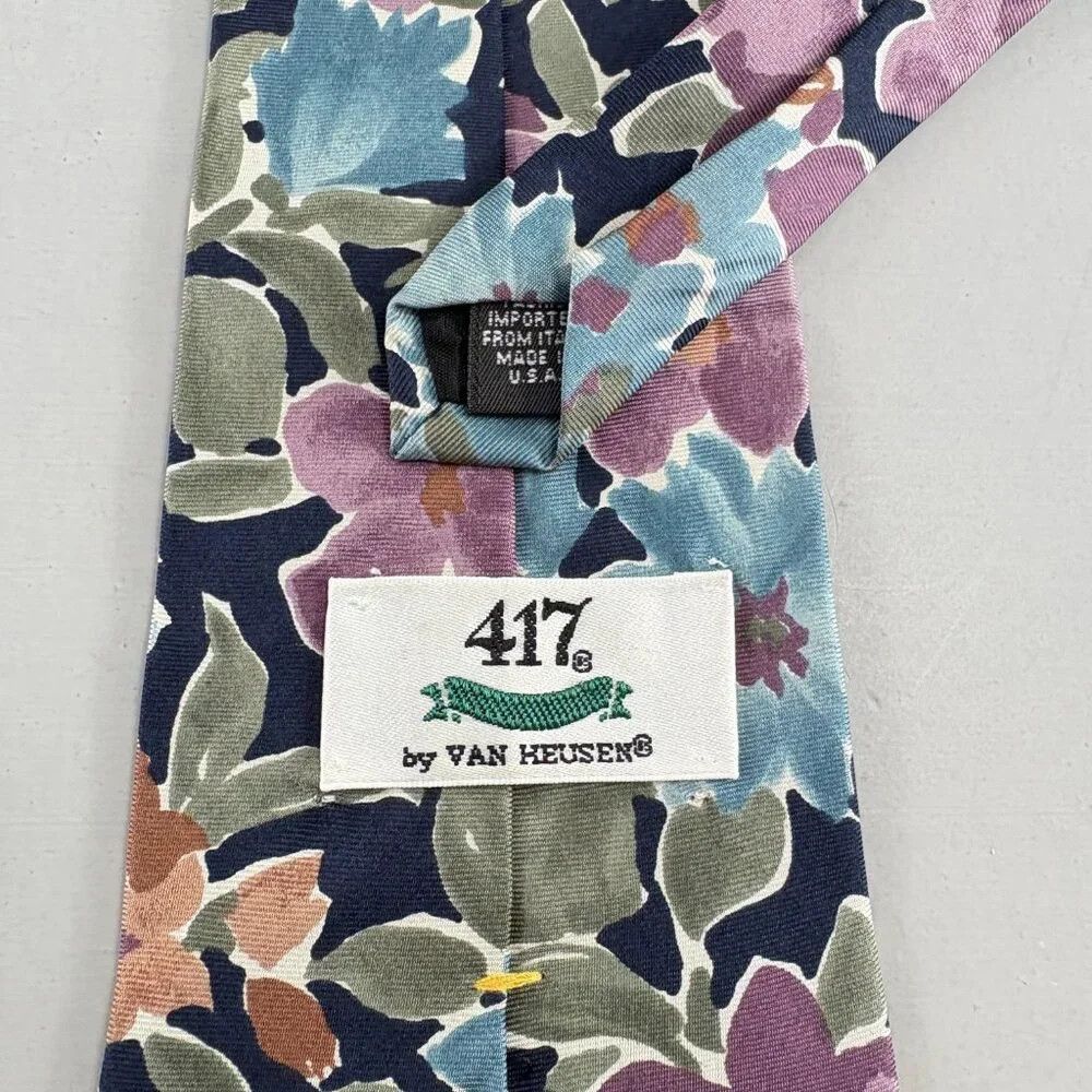 Van Heusen 417 Van Heusen Navy Blue / Multi Flowers Men's Tie Size ONE SIZE - 3 Thumbnail