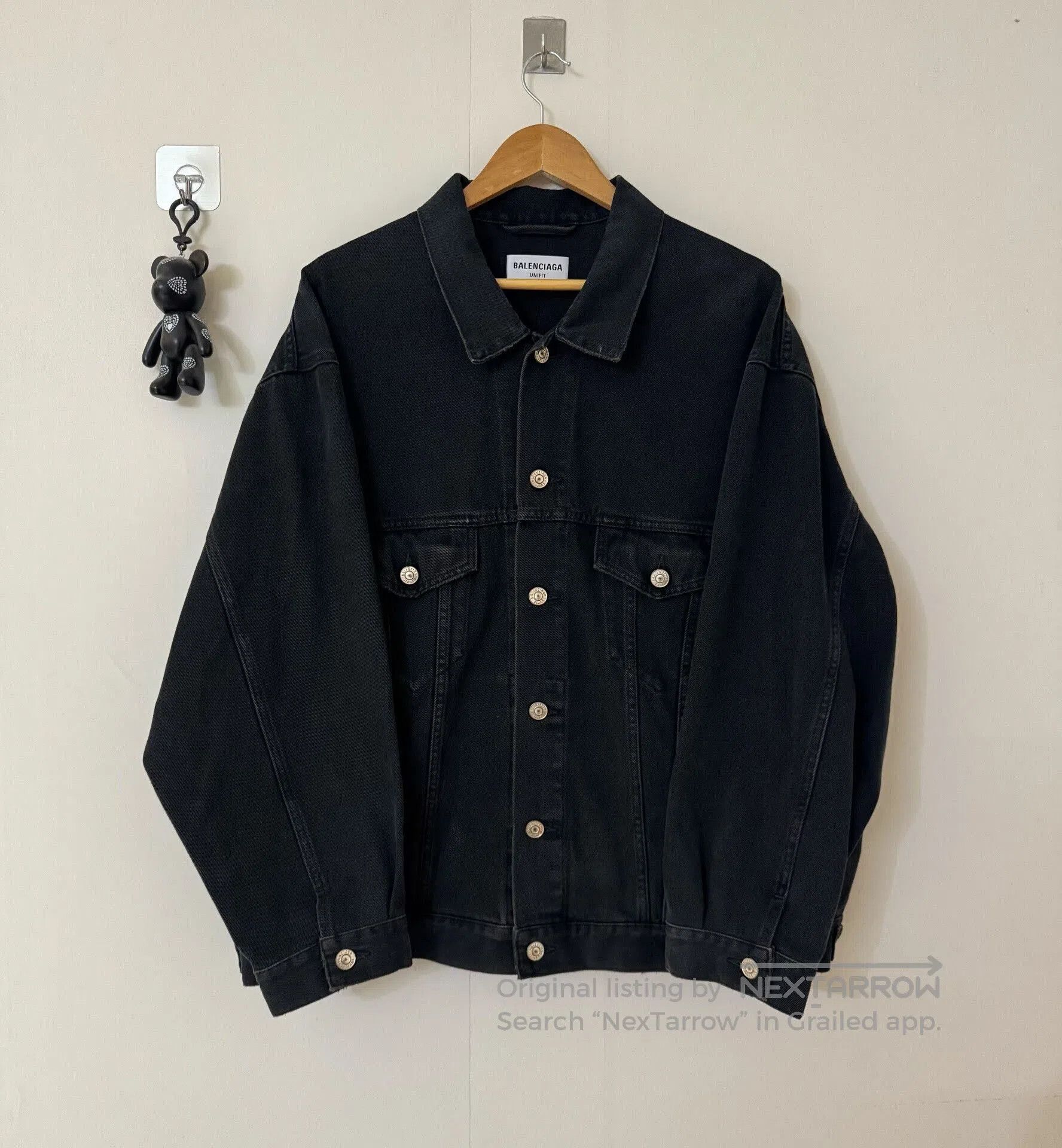 balenciaga graffiti denim jacket in black.