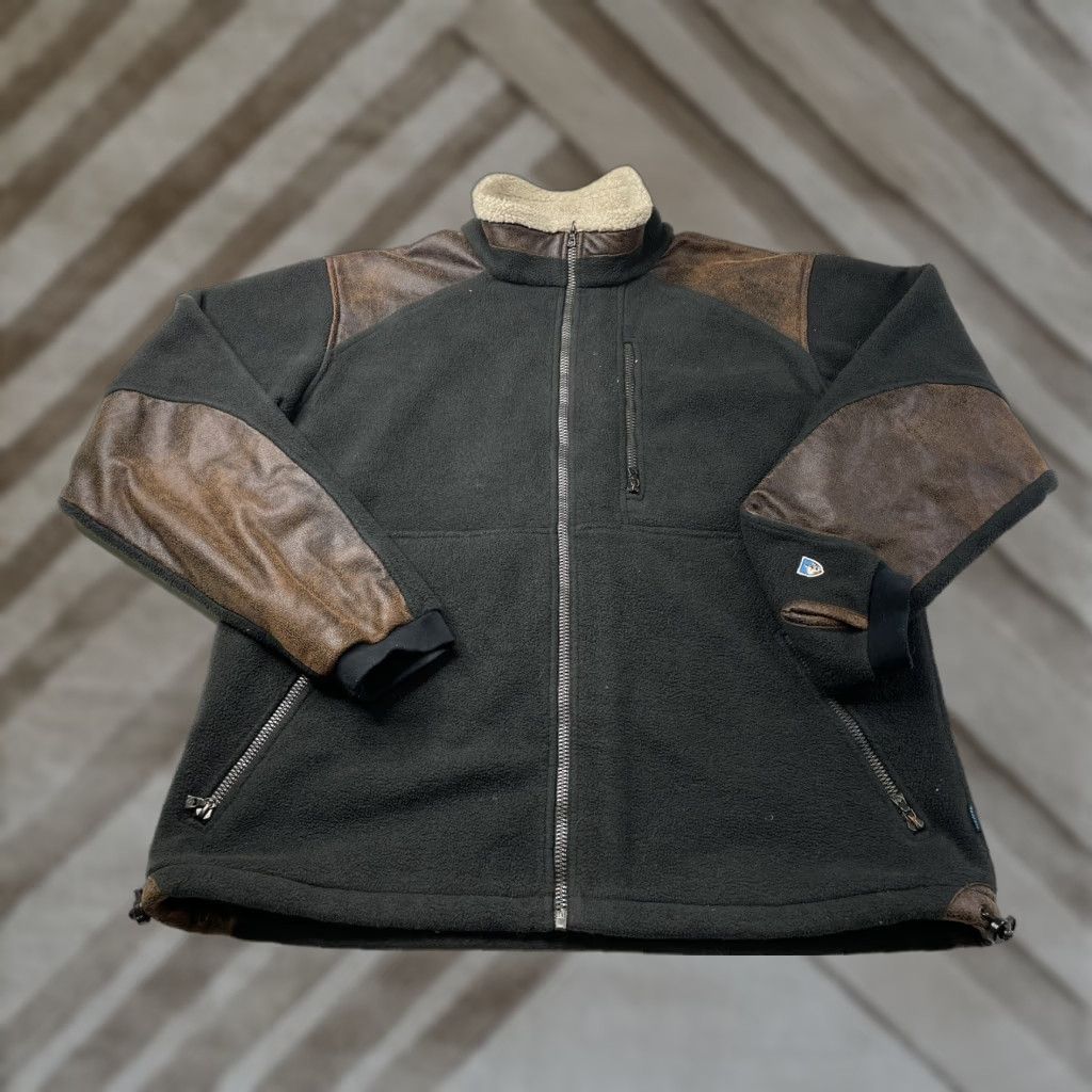Vintage Kuhl Mens Large Black Brown Alpenwurx Faux Leather Full Zip Fleece Jacket Size US L / EU 52-54 / 3 - 1 Thumbnail