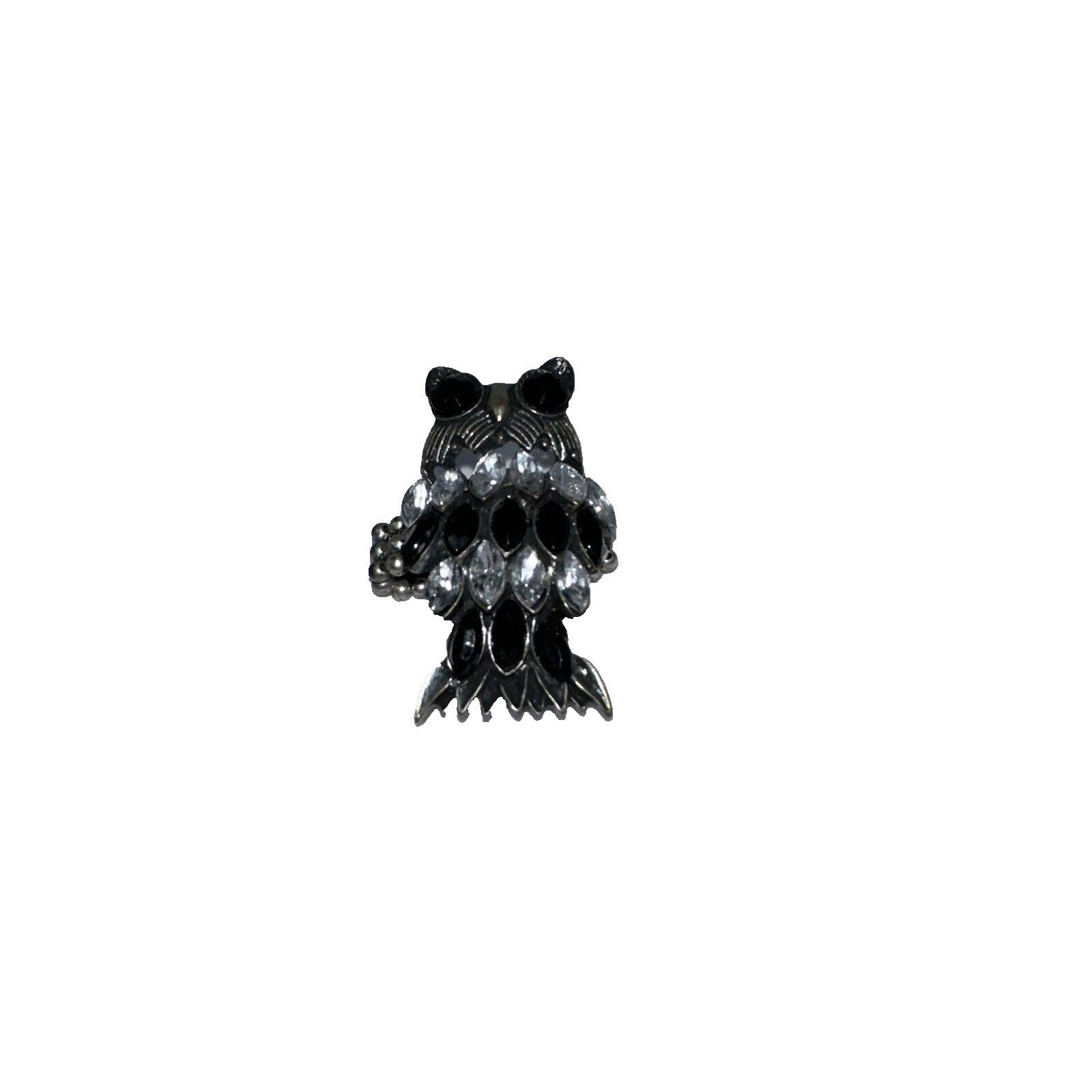 Other Vintage Gunmetal Owl Black Clear Rhinestones Stretch Ring Size ONE SIZE - 2 Thumbnail