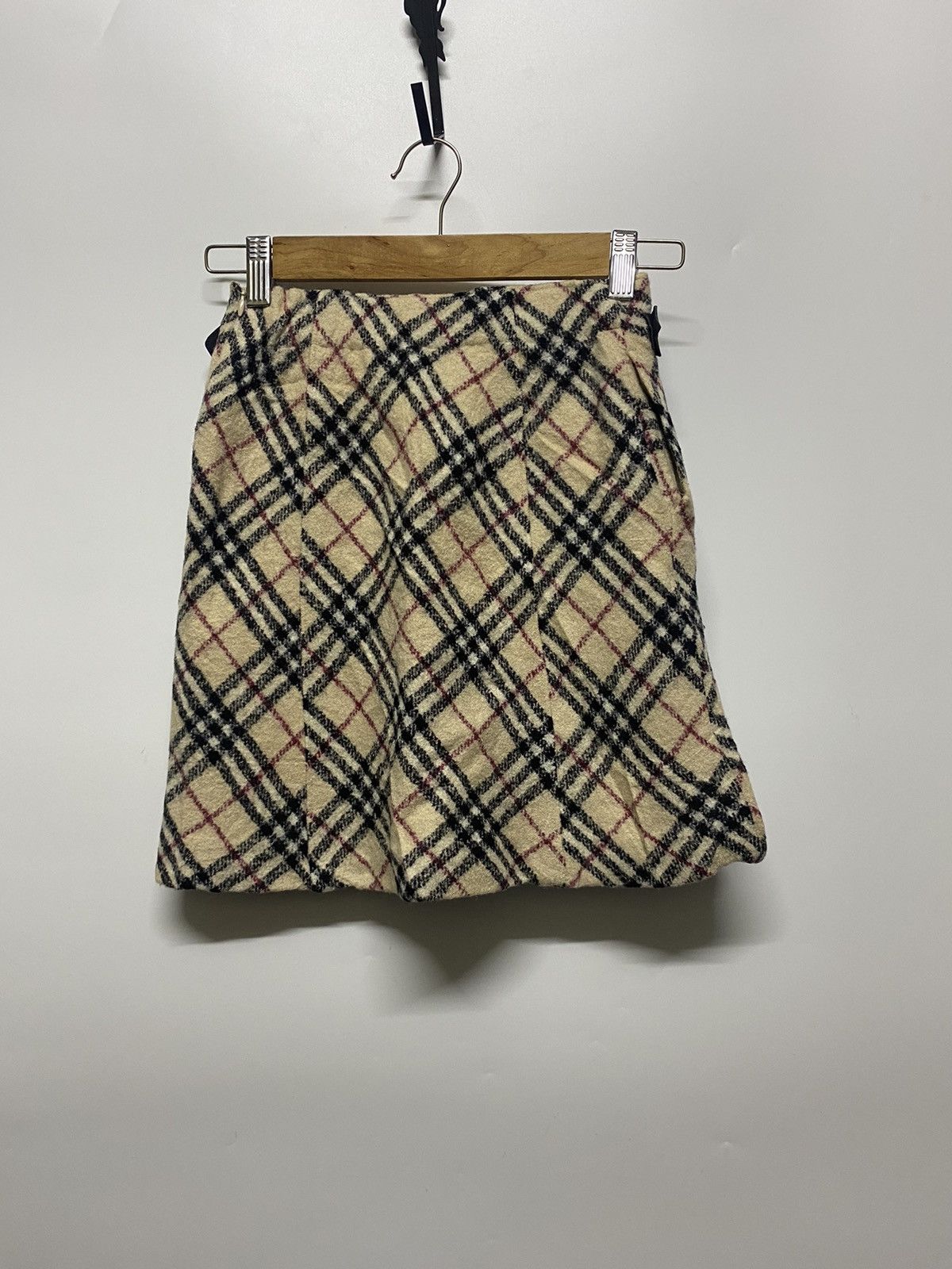 Burberry × Vintage BURBERRY London Wool Mini Skirt Plaid Nova Check One Pocket Size 23" - 1 Thumbnail