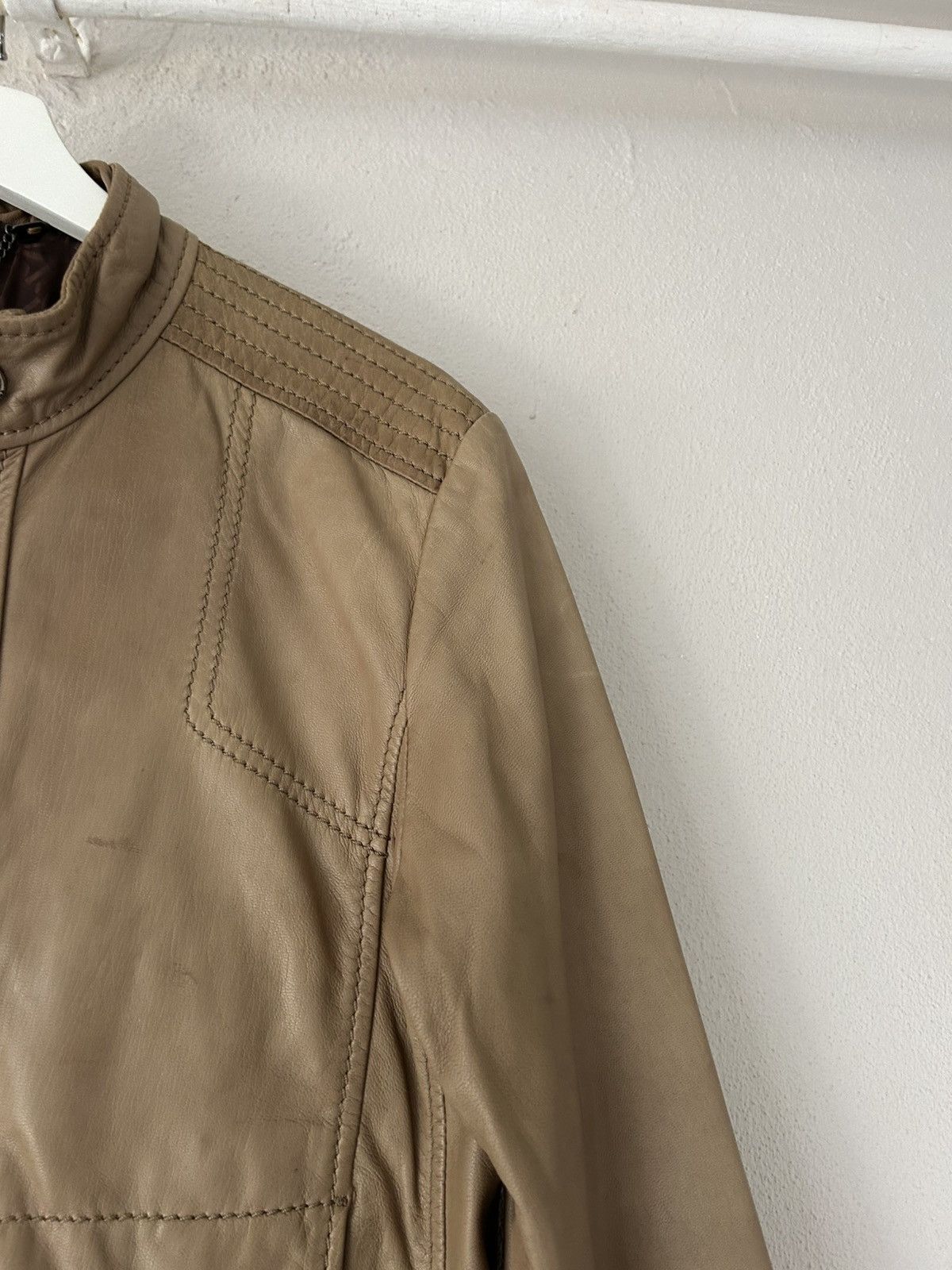 Dirk Bikkembergs Beige Leather Moto Jacket Size US M / EU 48-50 / 2 - 4 Thumbnail