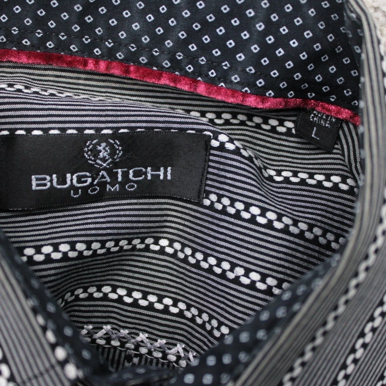 BUGATCHI Bugatchi Uomo Shirt Mens Large Gray Geometric 100% Cotton Long Sleeve Button Up Size US L / EU 52-54 / 3 - 6 Thumbnail
